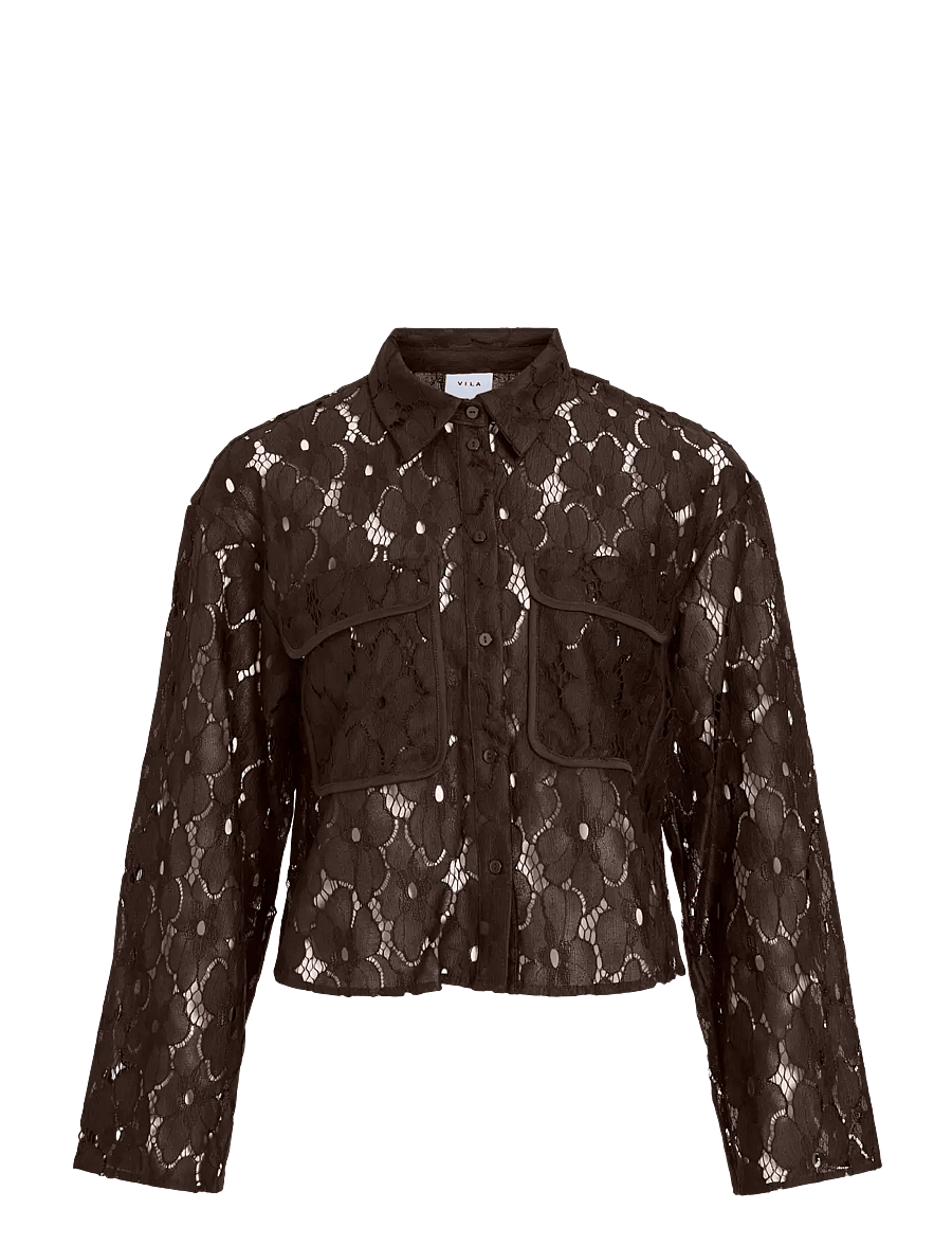 Vila - VITONATO O-NECK L/S SHIRT/RC - coffee bean - 0