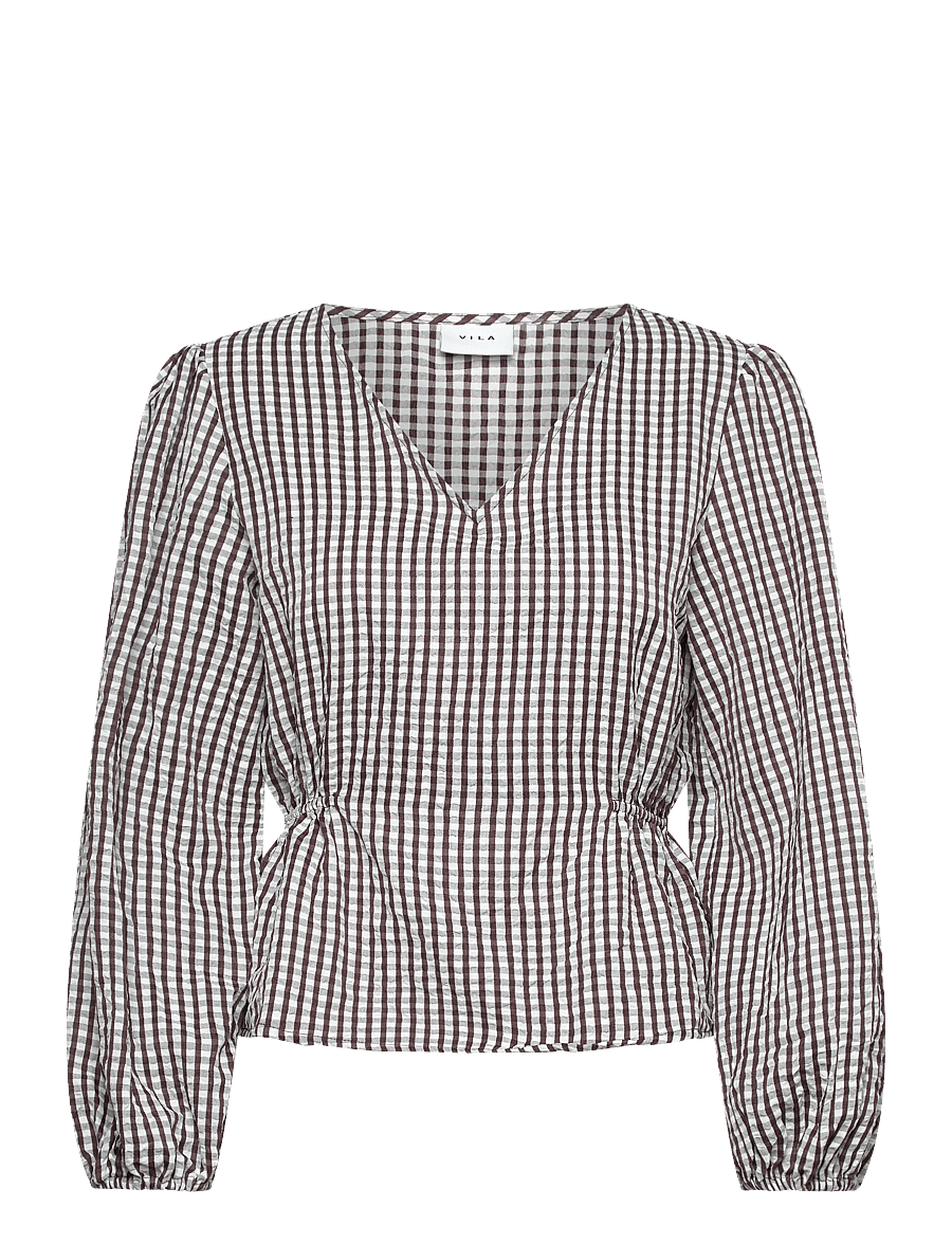 Vila - VITERNI V-NECK L/S TOP/KA - långärmade blusar - slate black - 0