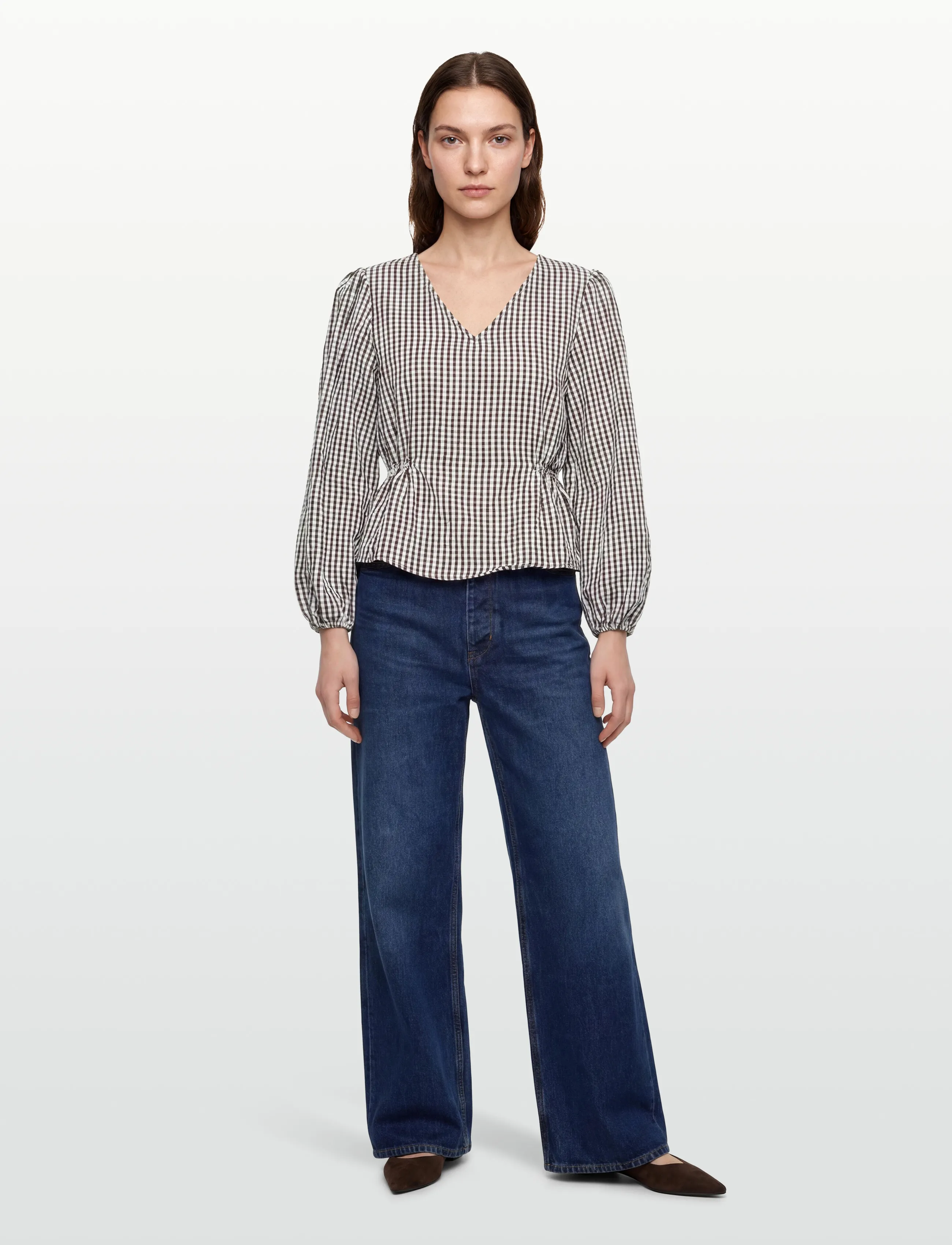 Vila Viterni V-Neck L/S Top/Ka, Kvinder, Gingham V-Hals Langærmet Top, Bordeaux, Str: 34