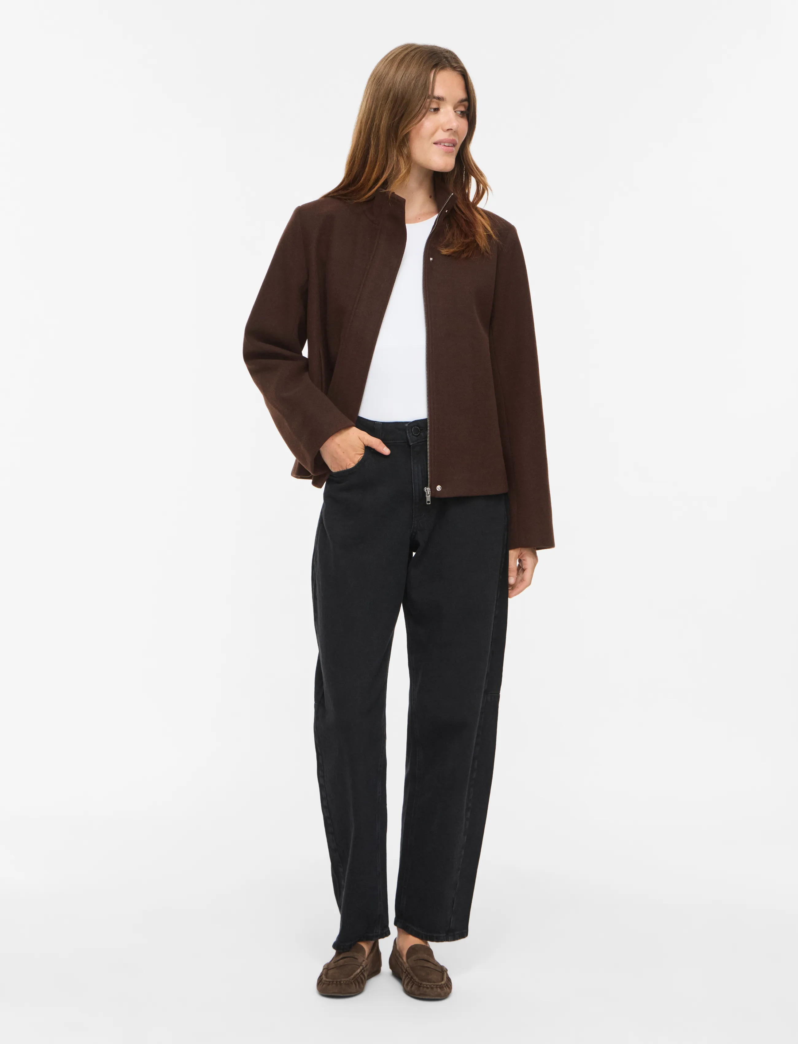 Vila - VICLAUDIA L/S HIGH NECK SHORT JKT- NOOS - coffee bean - 4