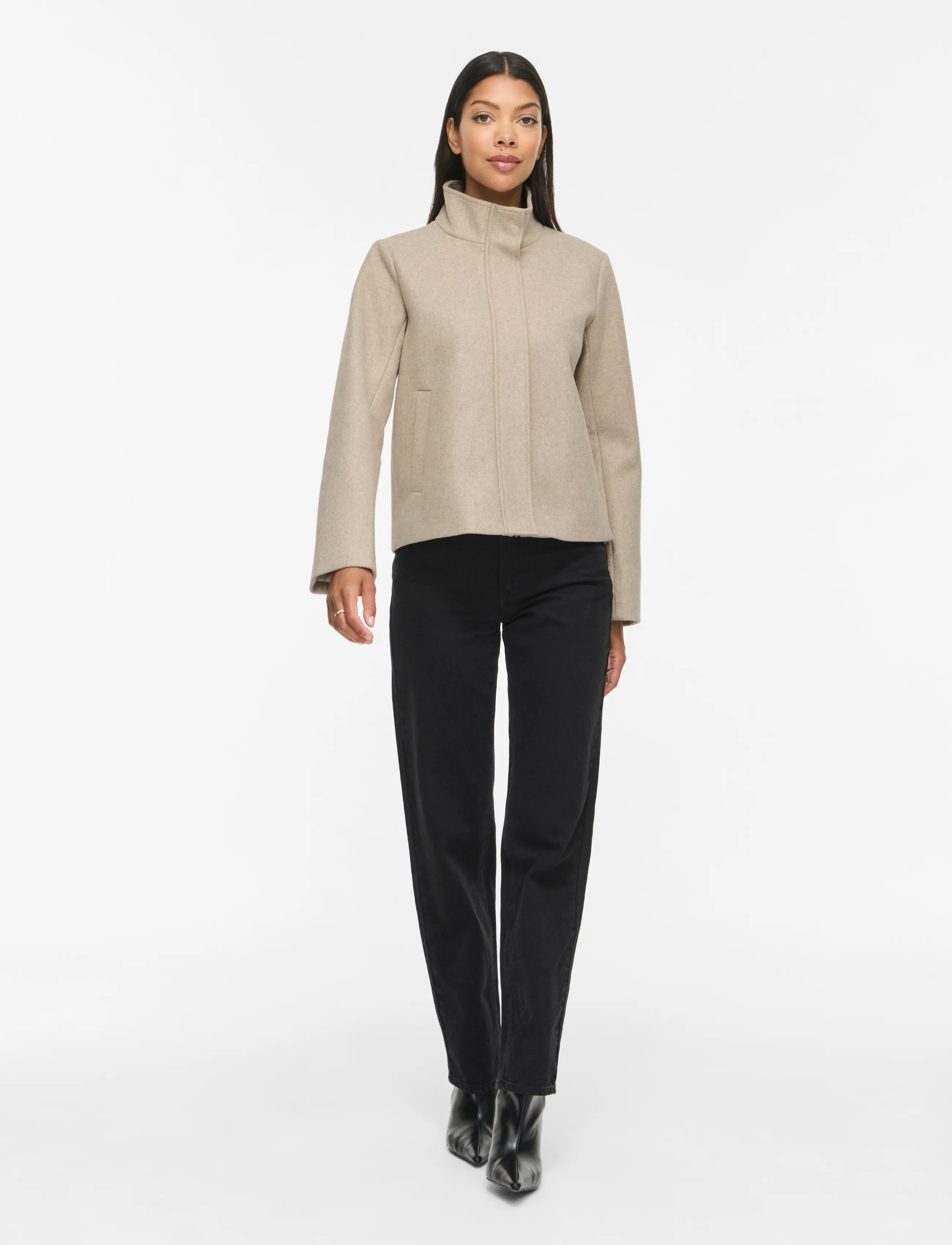 Vila Viclaudia L/S High Neck Short Jkt- Noos, 36, Beige, Jakker > Quiltede Jakker, Dame