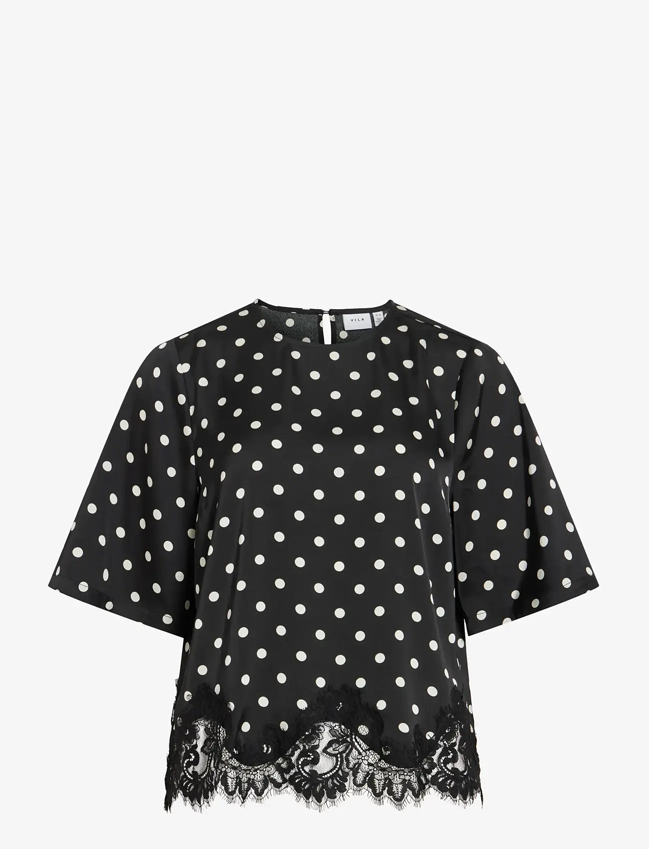 Vila - VIDOTA 2/4 LACE TOP - lühikeste varrukatega pluusid - black - 1