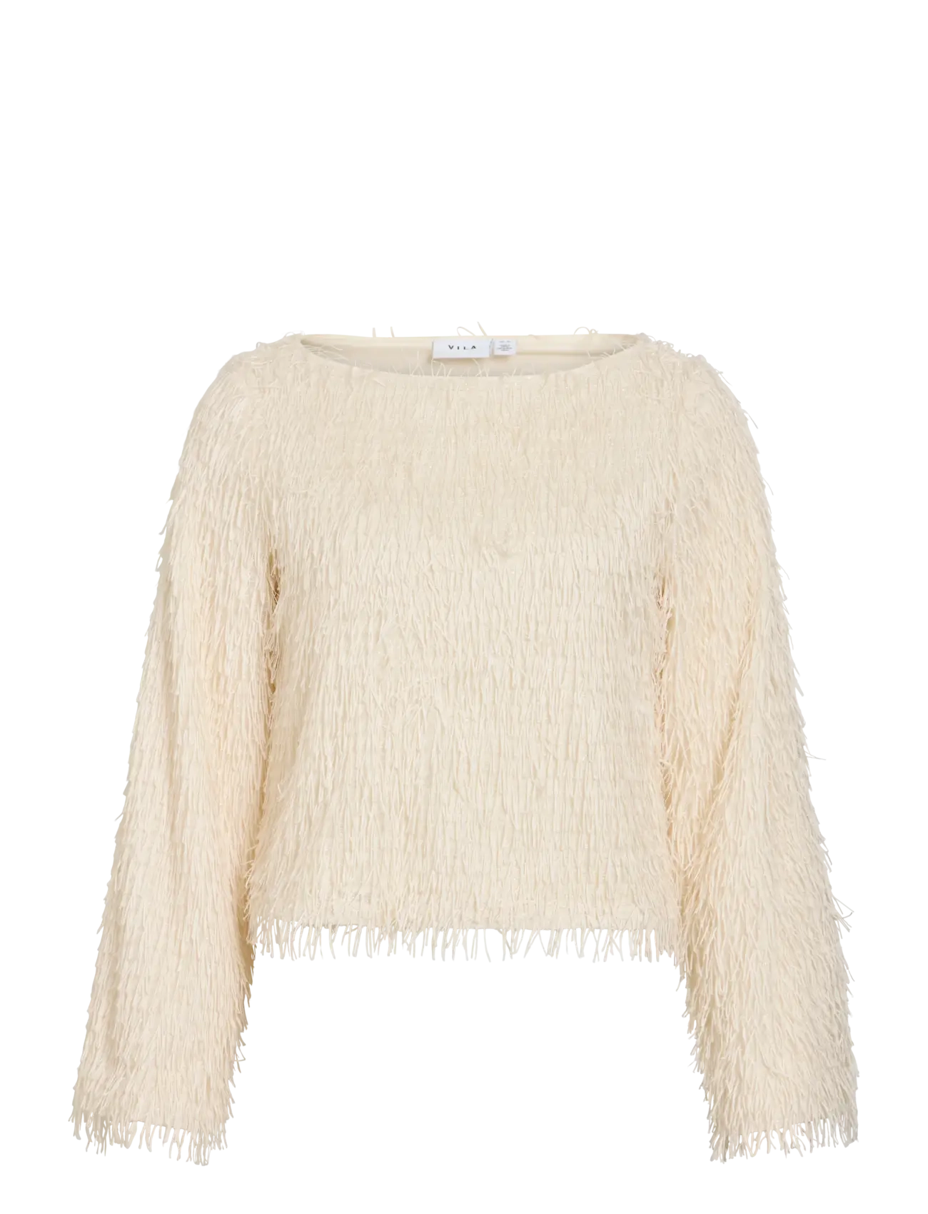 Vila - VITOI L/S BOATNECK TOP/DC - crop tops - birch - 1