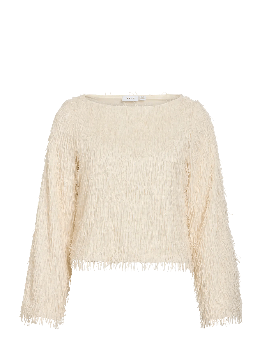 Vila - VITOI L/S BOATNECK TOP/DC - crop tops - birch - 1
