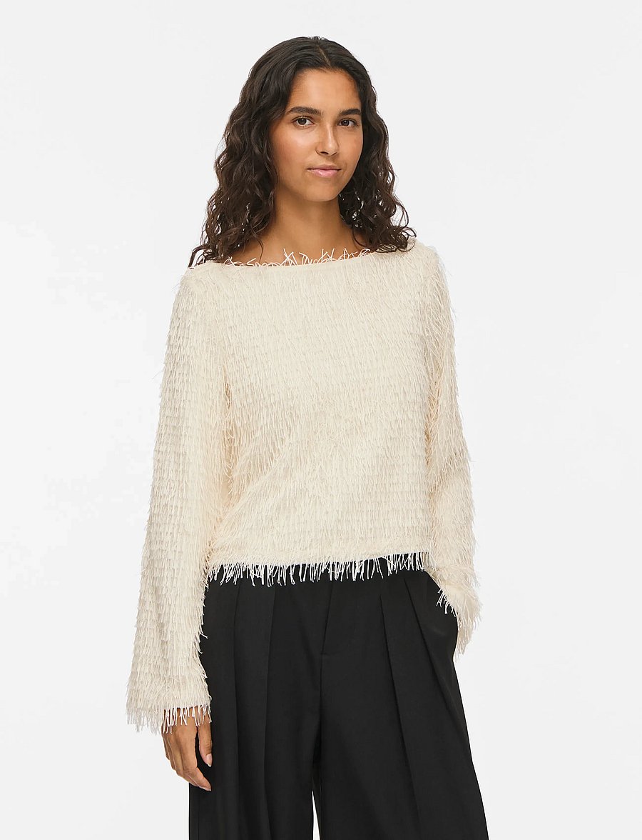 Vila - VITOI L/S BOATNECK TOP/DC - crop tops - birch - 0