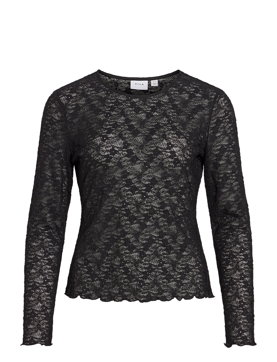 Vila - VIFAY O-NECK L/S TOP - NOOS - langärmelige blusen - black beauty - 1