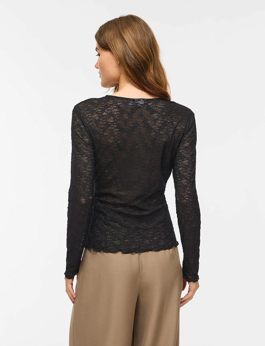 Vila - VIFAY O-NECK L/S TOP - NOOS - langärmelige blusen - black beauty - 3
