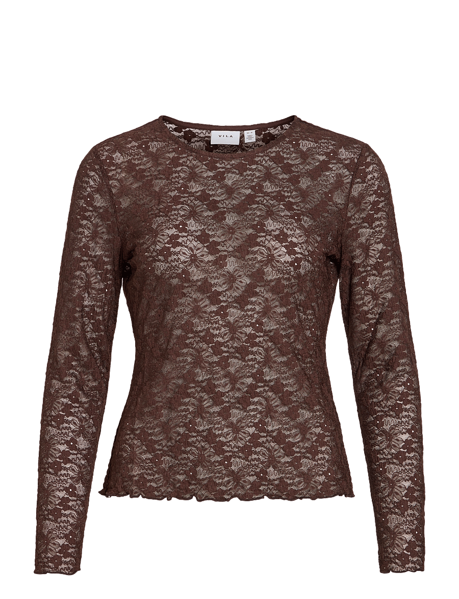Vila - VIFAY O-NECK L/S TOP - NOOS - langärmelige blusen - coffee bean - 1
