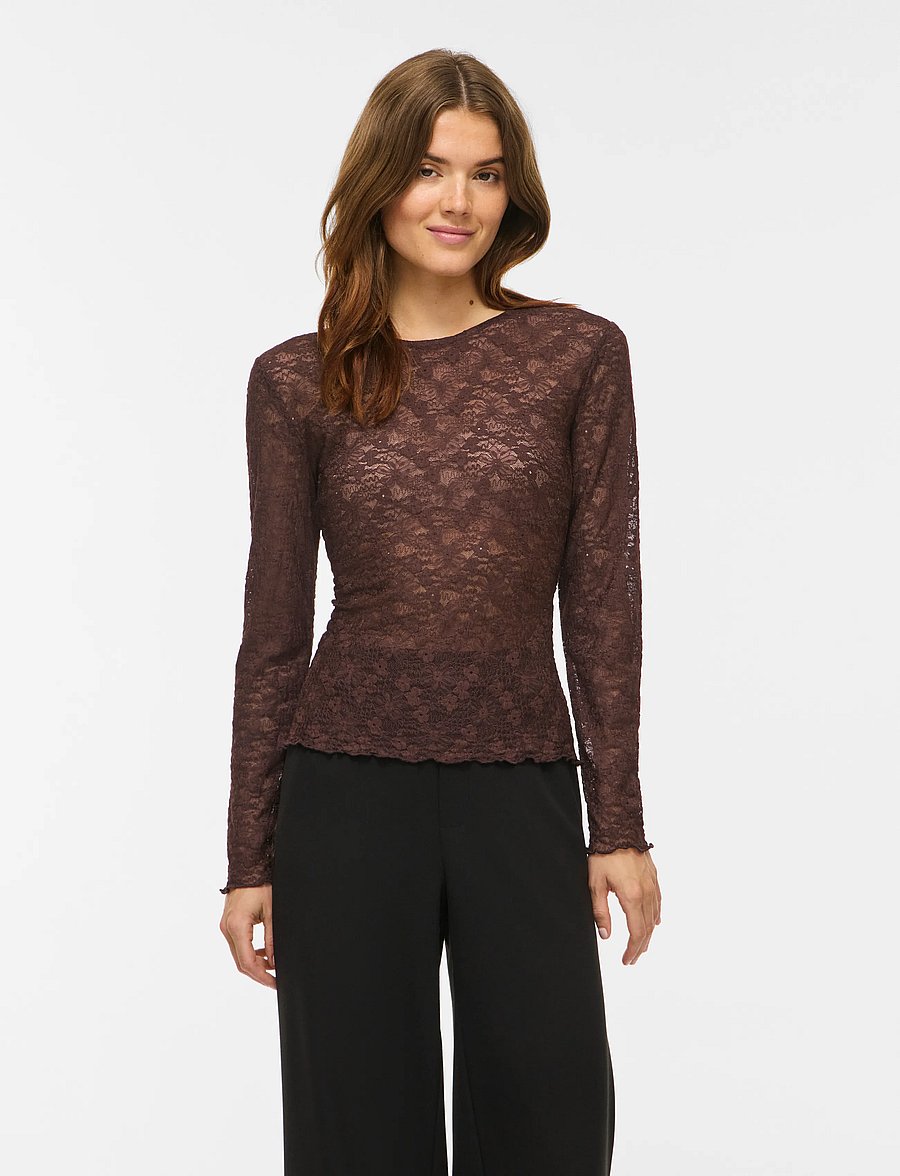 Vila - VIFAY O-NECK L/S TOP - NOOS - langärmelige blusen - coffee bean - 0