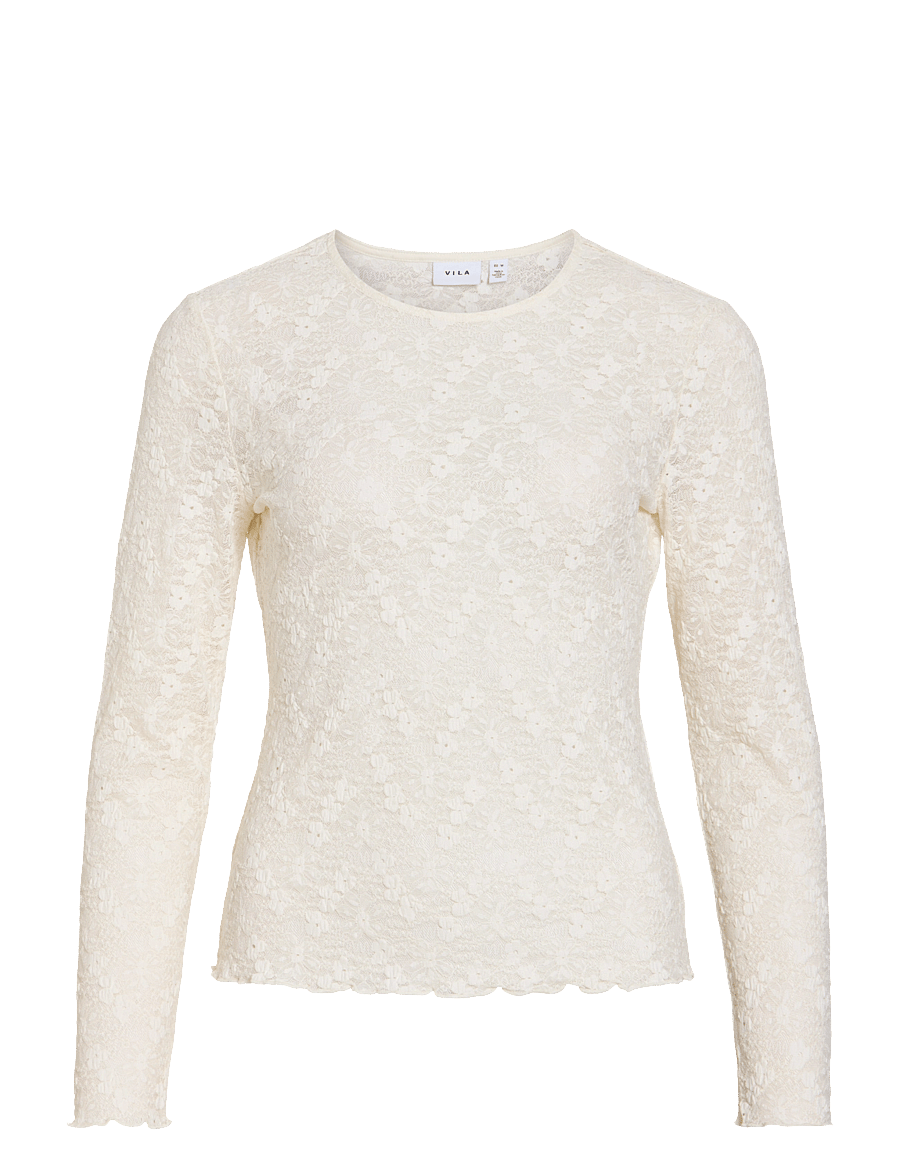 Vila - VIFAY O-NECK L/S TOP - NOOS - langärmelige blusen - egret - 1