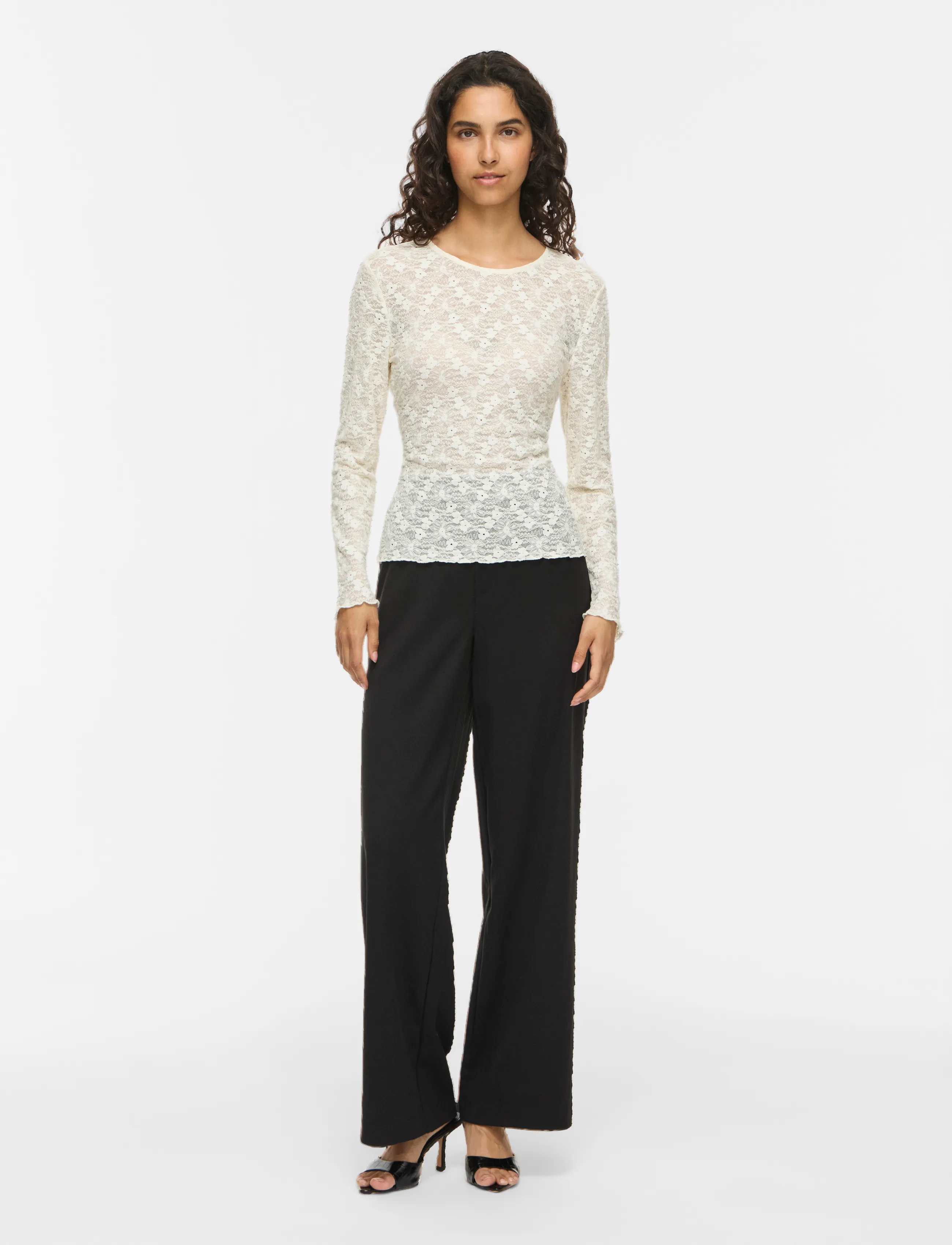 Vila - VIFAY O-NECK L/S TOP - NOOS - long sleeved blouses - egret - 4