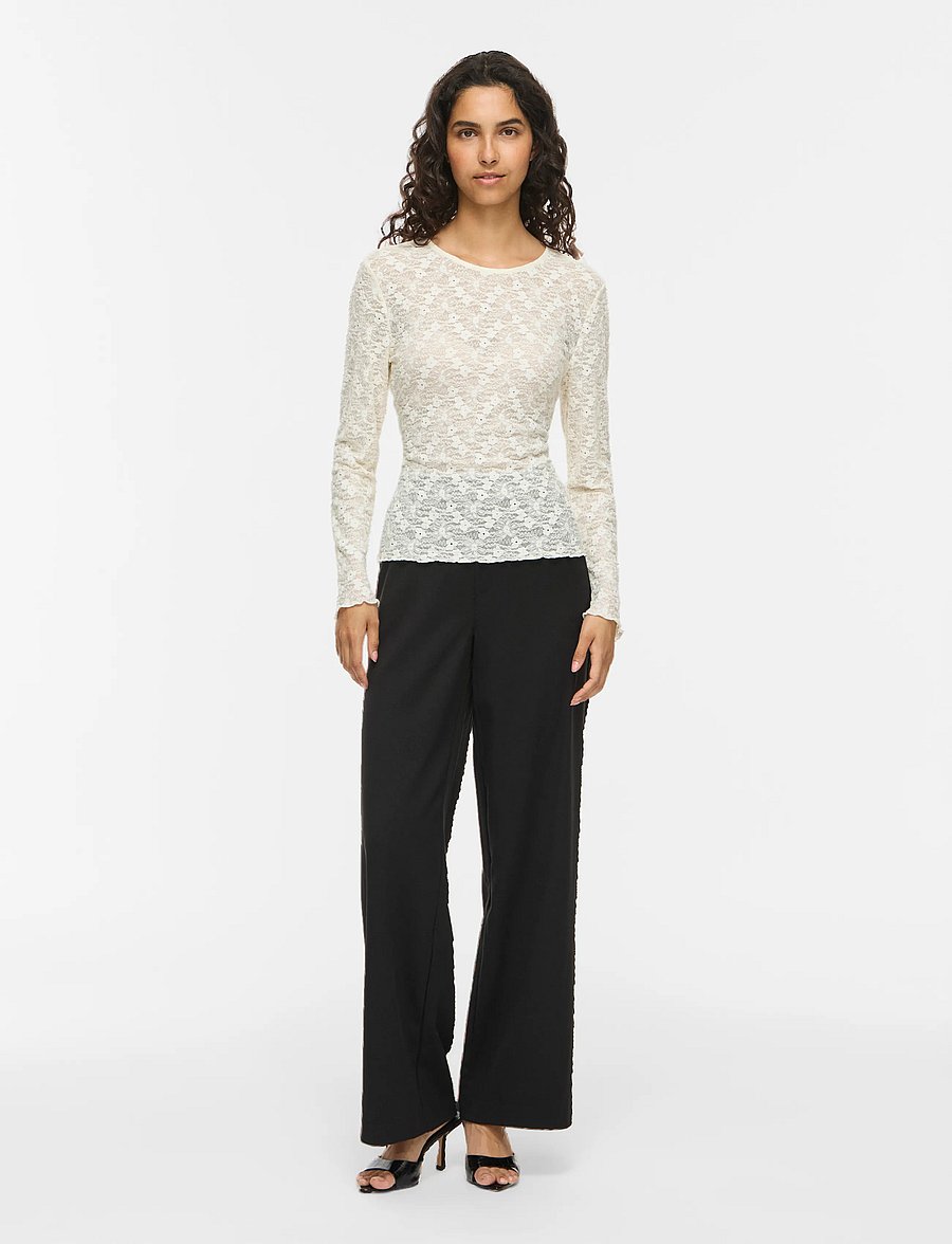 Vila - VIFAY O-NECK L/S TOP - NOOS - langärmelige blusen - egret - 4