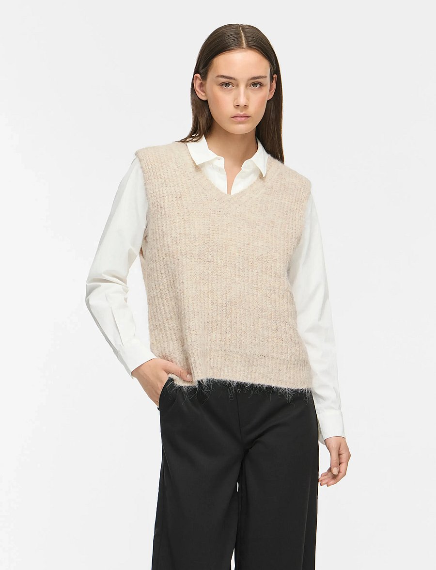 Vila - VILAMPE V-NECK KNIT WAISTCOAT - super light natural melan - 0
