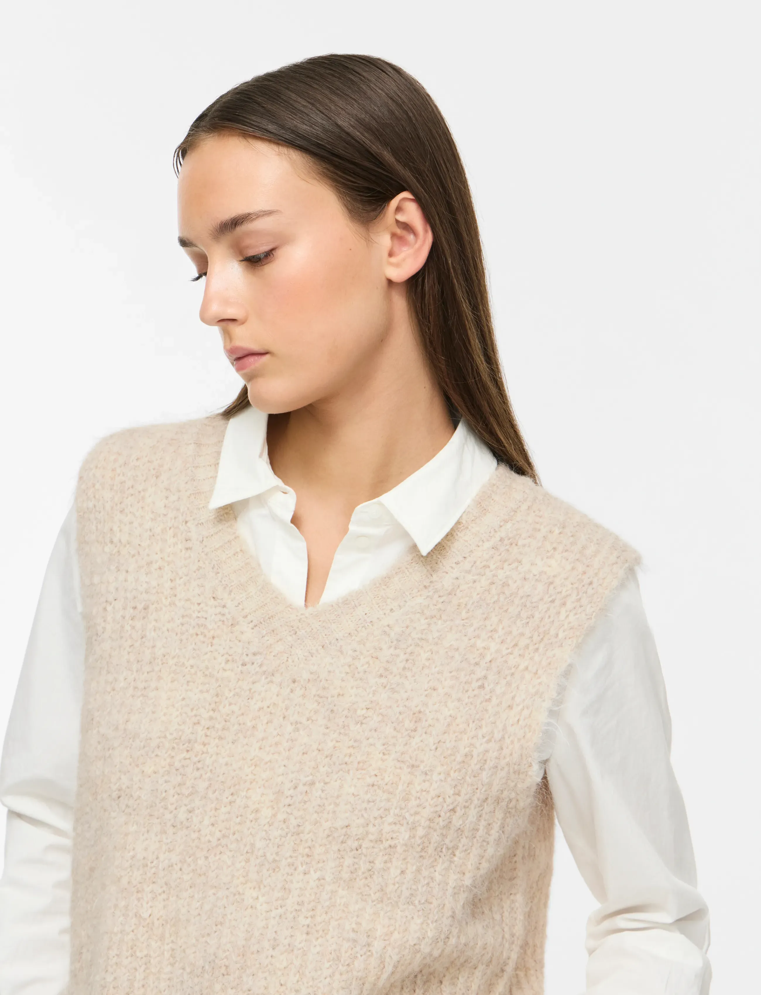 Vila - VILAMPE V-NECK KNIT WAISTCOAT - super light natural melan - 5