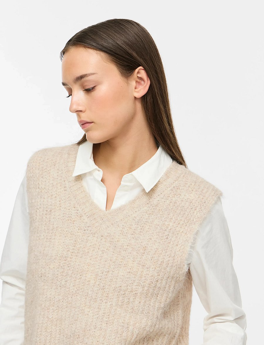 Vila - VILAMPE V-NECK KNIT WAISTCOAT - super light natural melan - 5