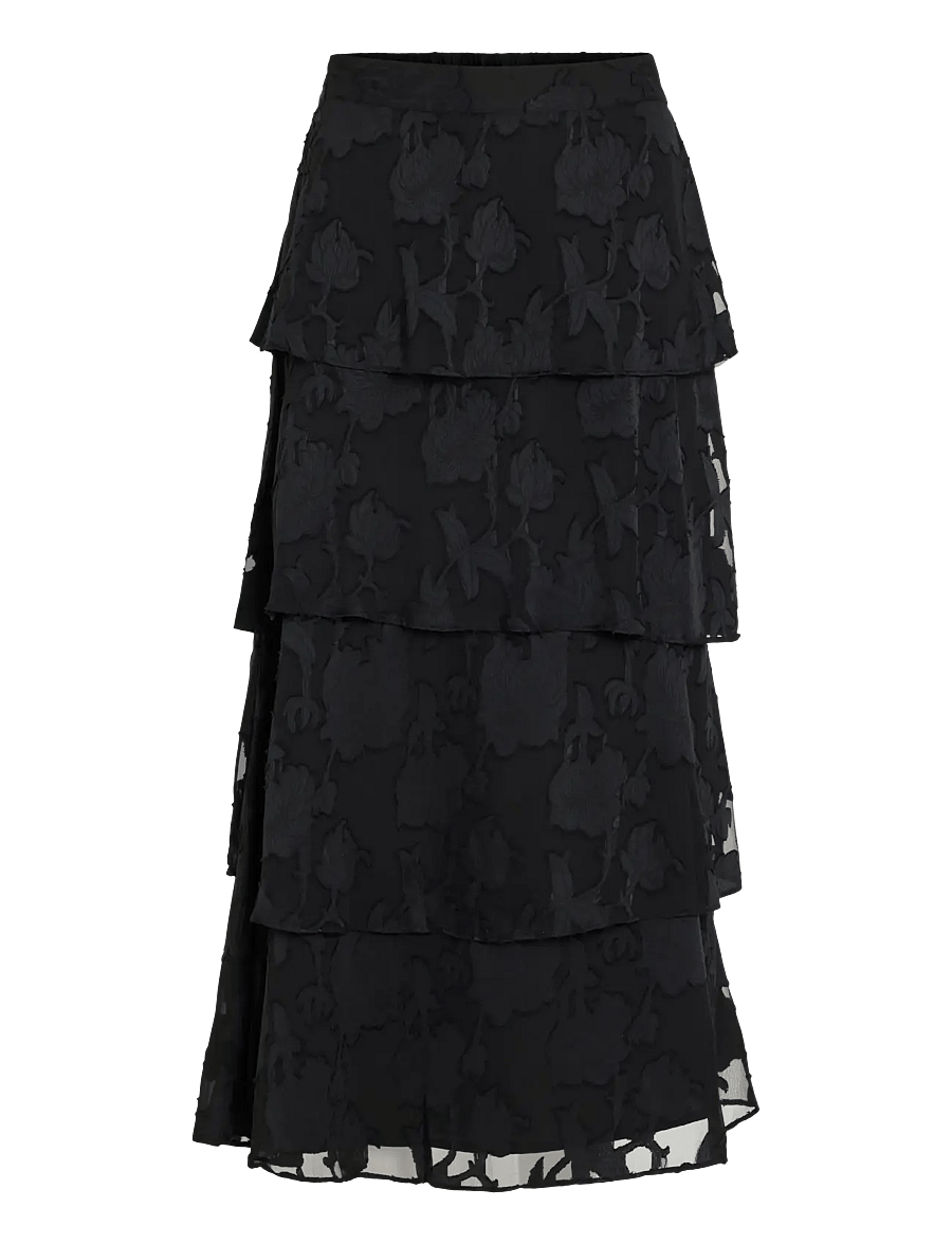 Vila - VIRINDA FRILL ANKLE SKIRT/DC/RN - maxikjolar - black beauty - 0