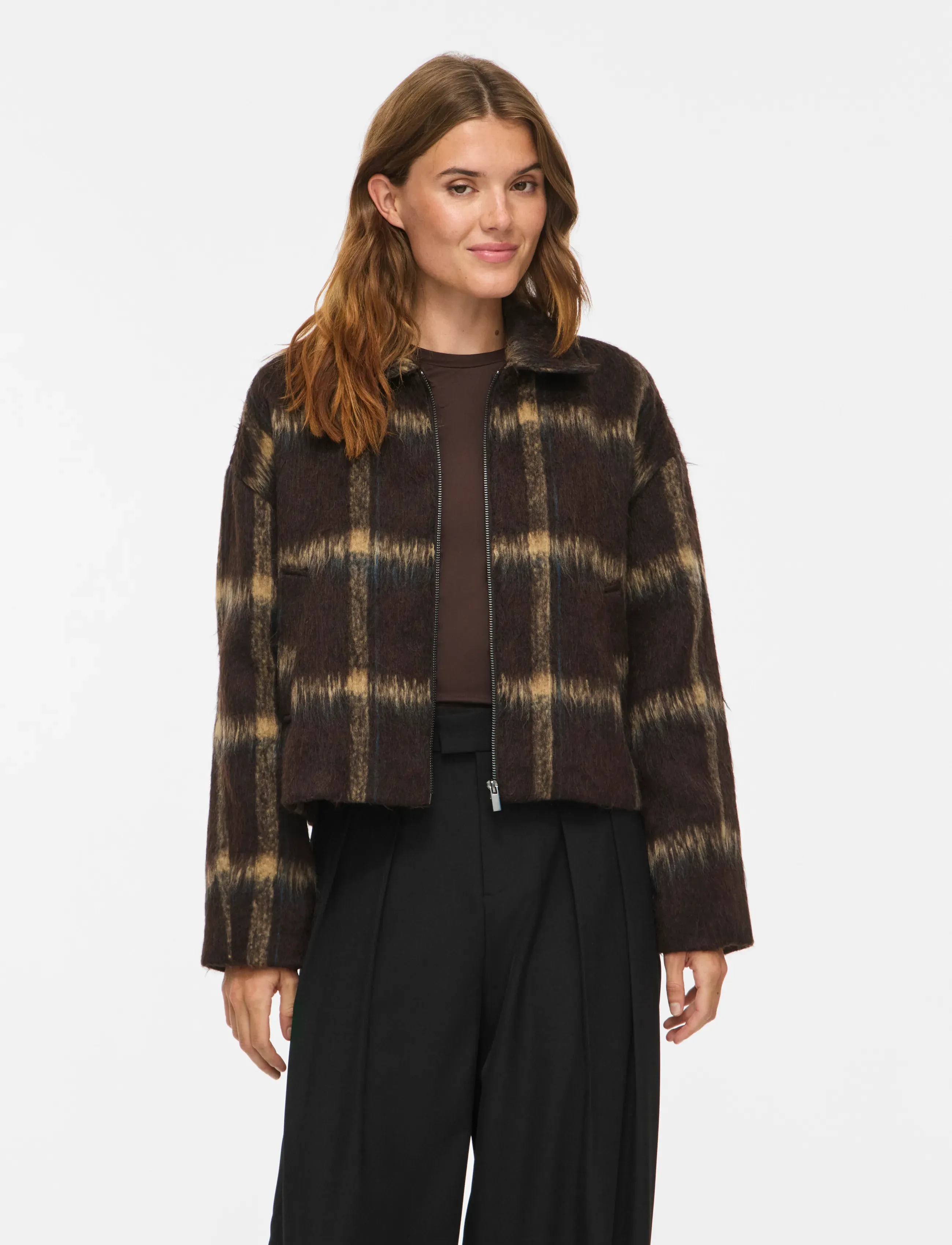 Vila VIZARAH CHEKCED JACKET /OTW - Kläder - COFFEE BEAN / brown