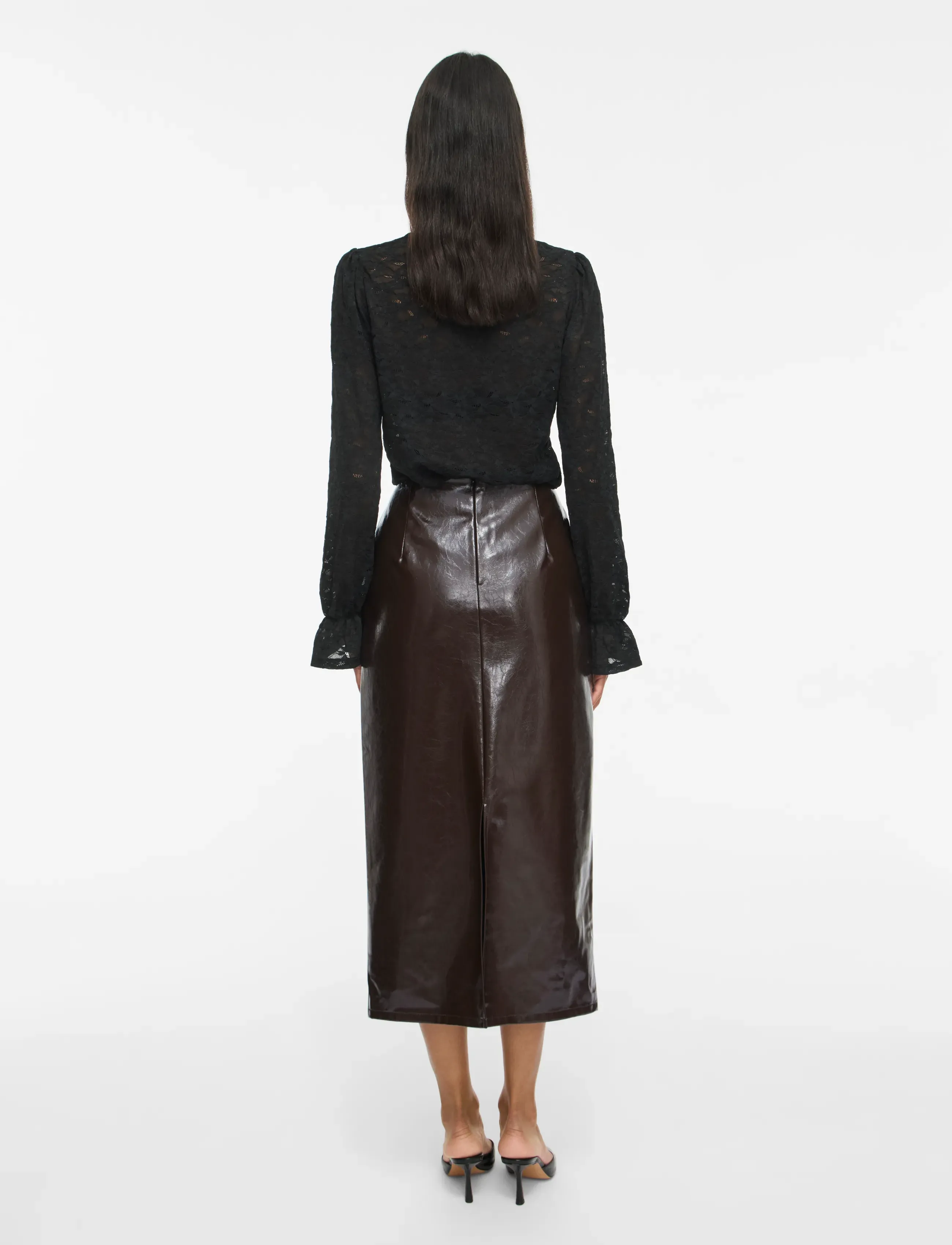 Vila - VISHINNY HW COATED SKIRT/RC/BFS - midiseelikud - coffee bean - 3
