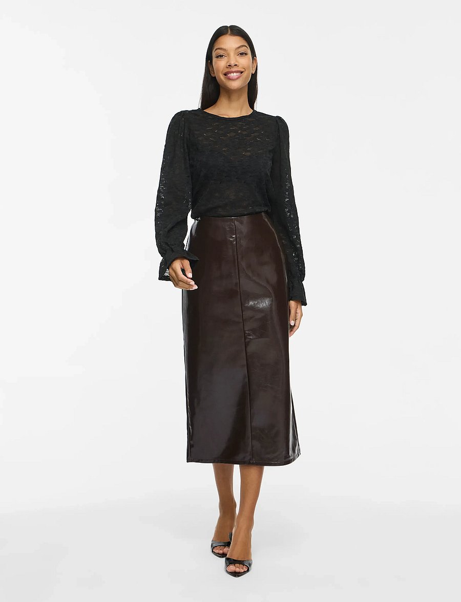 Vila - VISHINNY HW COATED SKIRT/RC/BFS - midi-röcke - coffee bean - 4