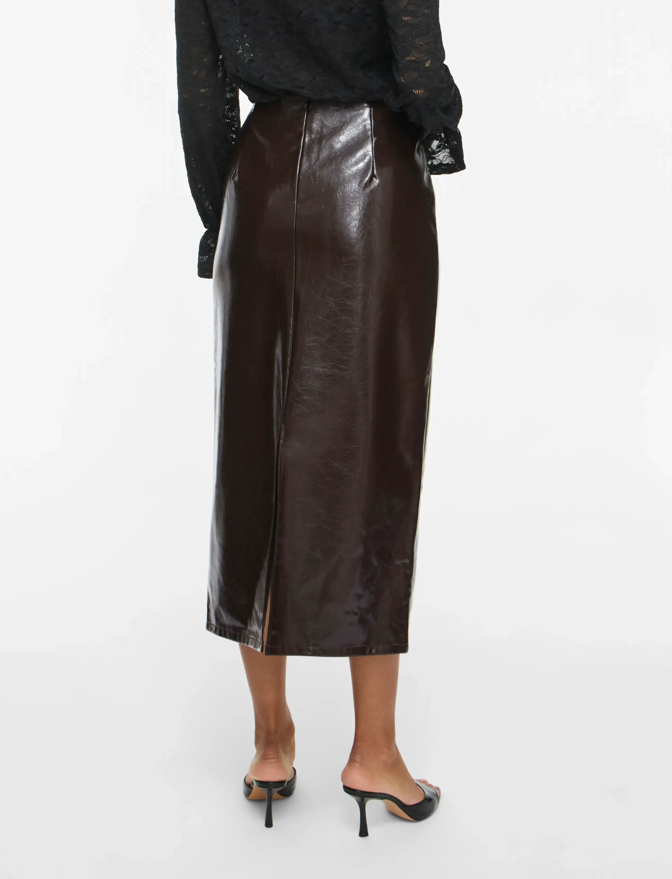 Vila - VISHINNY HW COATED SKIRT/RC/BFS - midiseelikud - coffee bean - 5