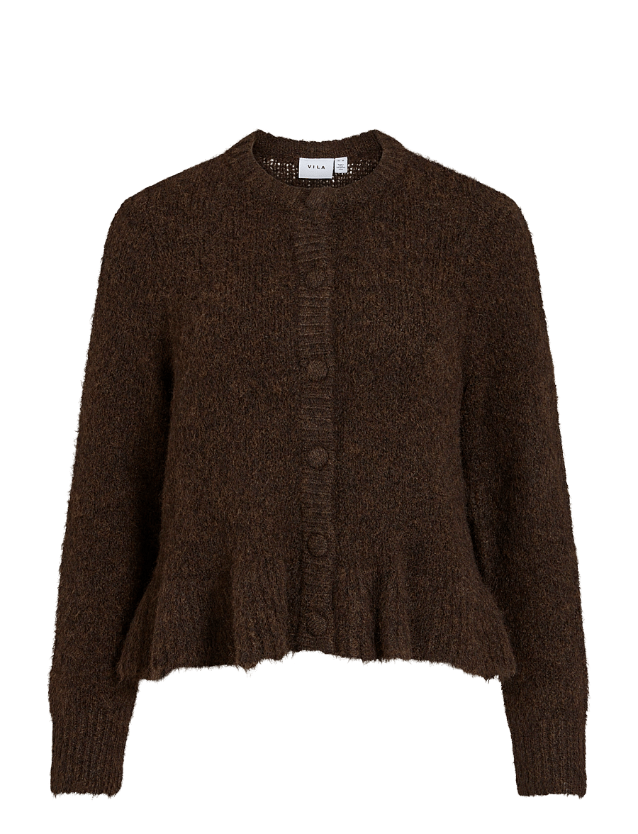 Vila - VIBOWS L/S FLOUNCE KNIT CARDIGAN-NOOS - strickjacken - coffee bean - 1