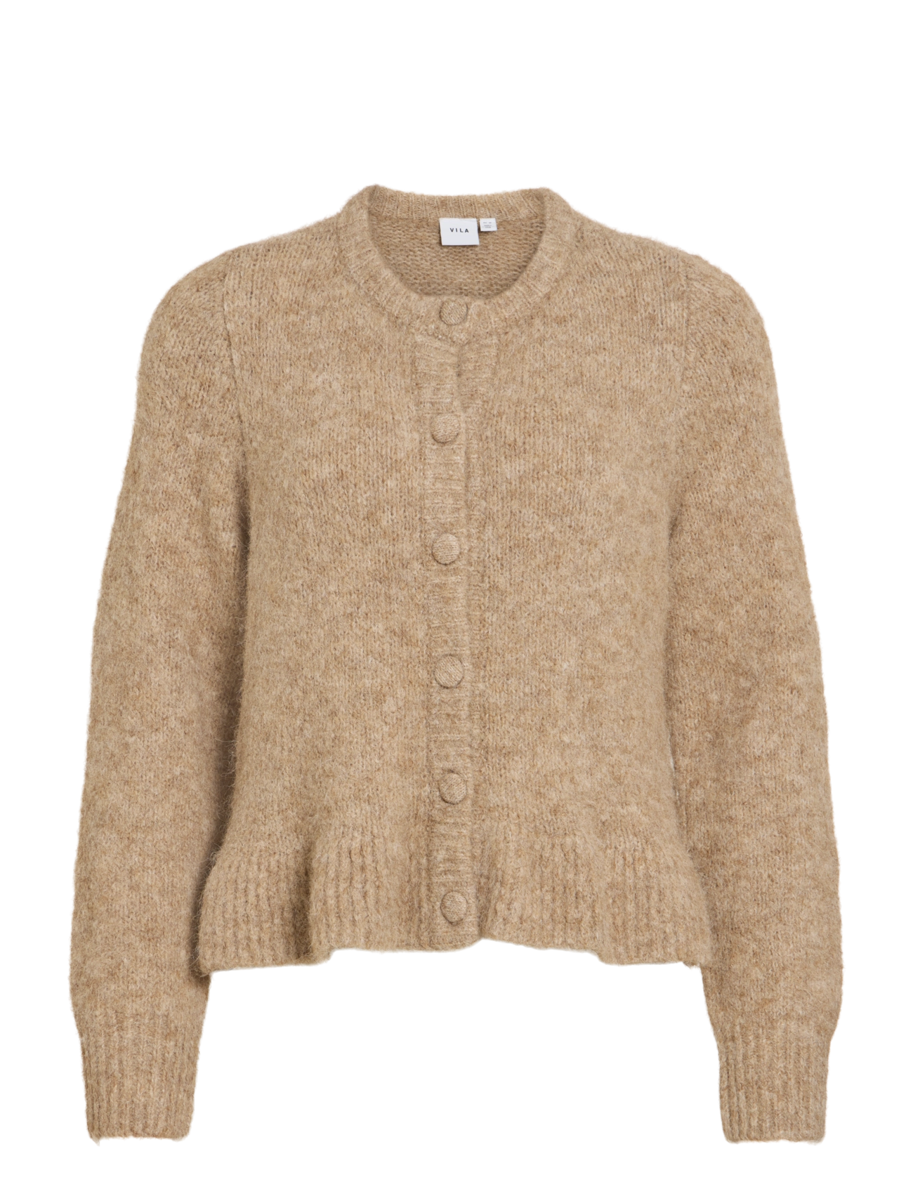 Vila VIBOWS L/S FLOUNCE KNIT CARDIGAN-NOOS - Stickat - DARK NATURAL MELANGE / brown