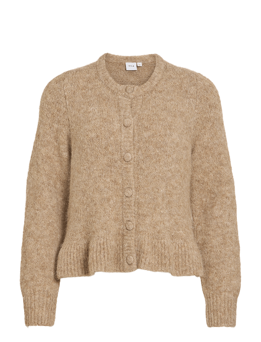 Vila - VIBOWS L/S FLOUNCE KNIT CARDIGAN-NOOS - strickjacken - dark natural melange - 1