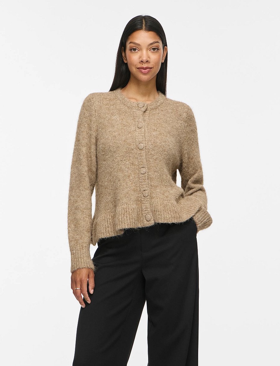 Vila - VIBOWS L/S FLOUNCE KNIT CARDIGAN-NOOS - strickjacken - dark natural melange - 0