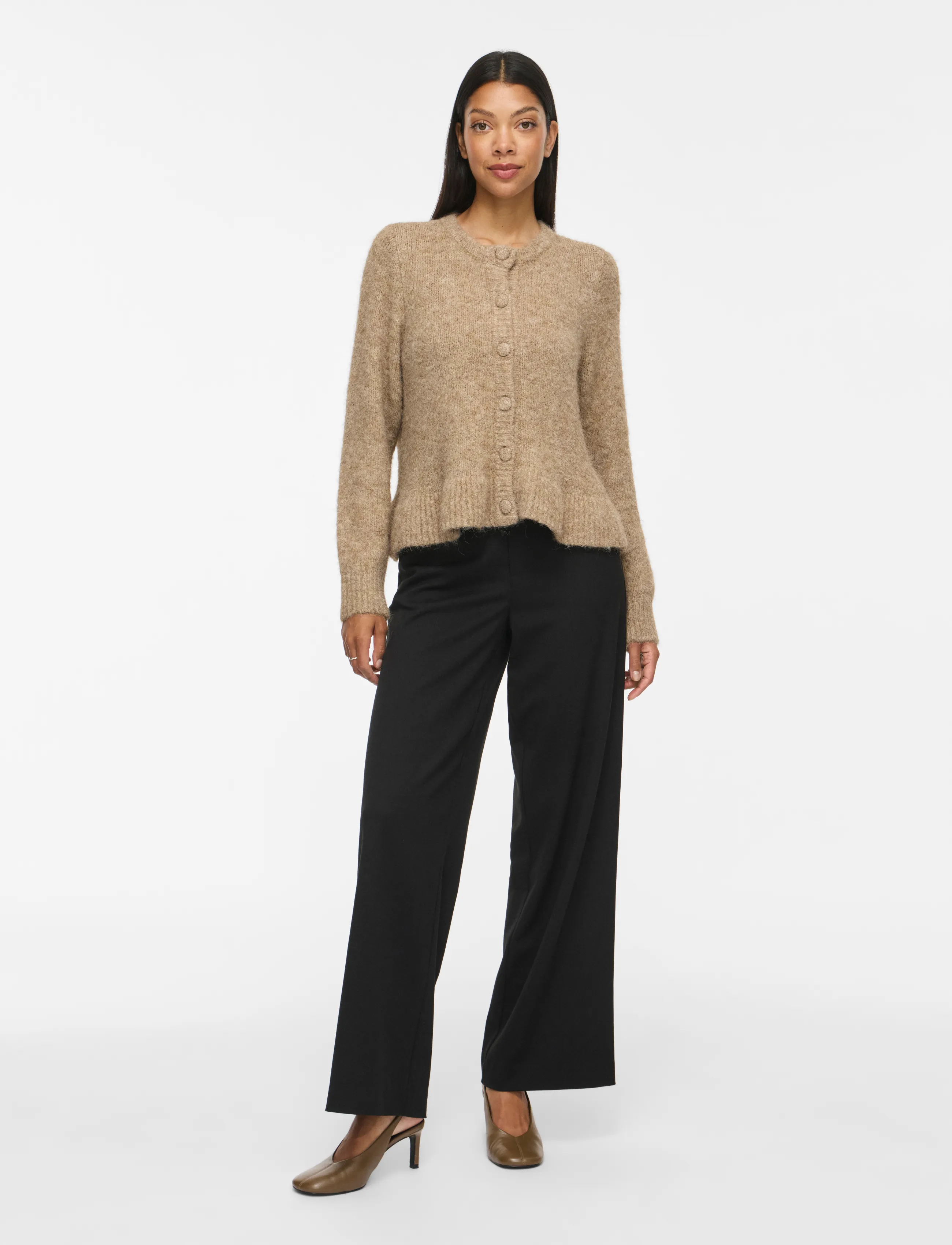 Vila - VIBOWS L/S FLOUNCE KNIT CARDIGAN-NOOS - koftor - dark natural melange - 4