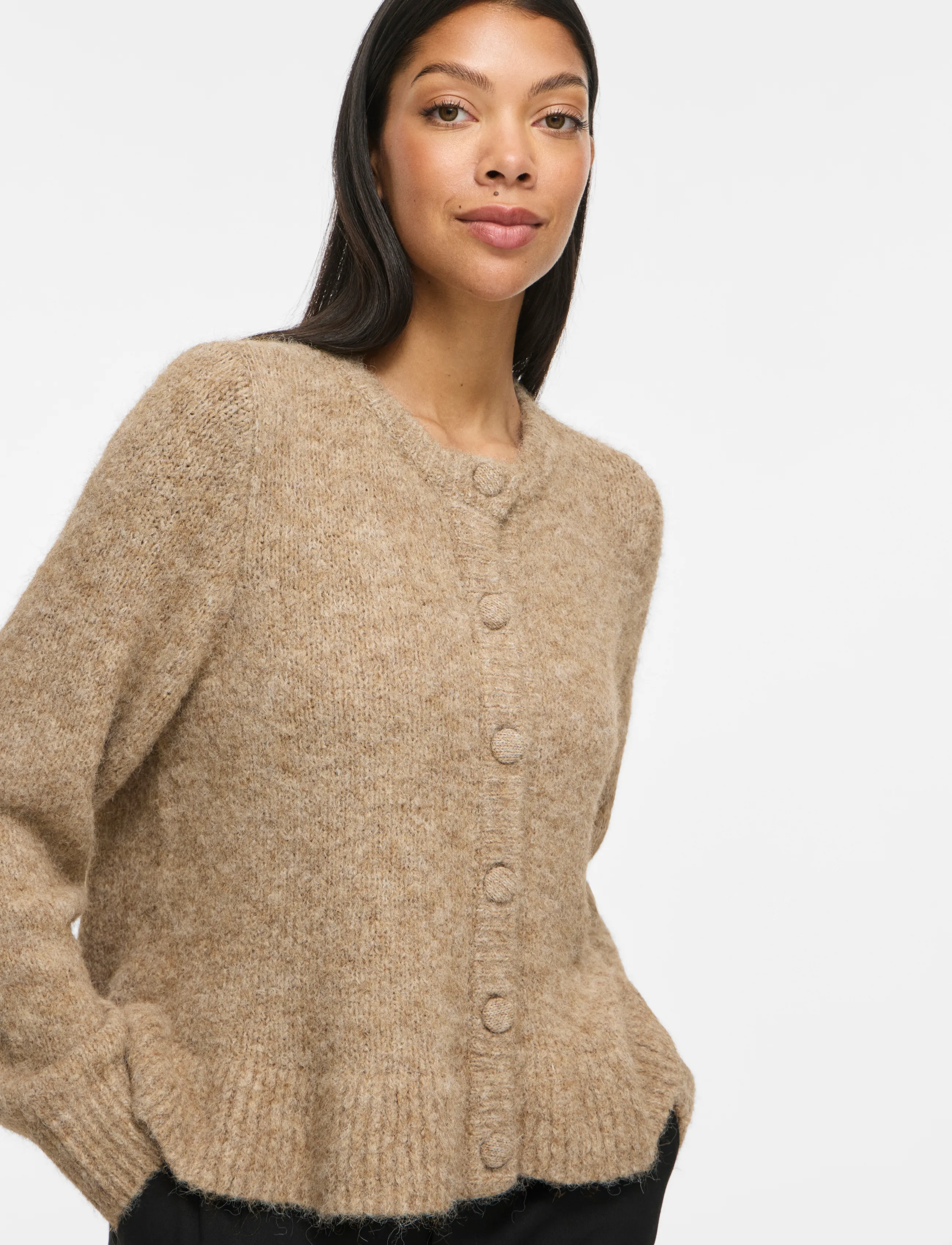 Vila - VIBOWS L/S FLOUNCE KNIT CARDIGAN-NOOS - koftor - dark natural melange - 5