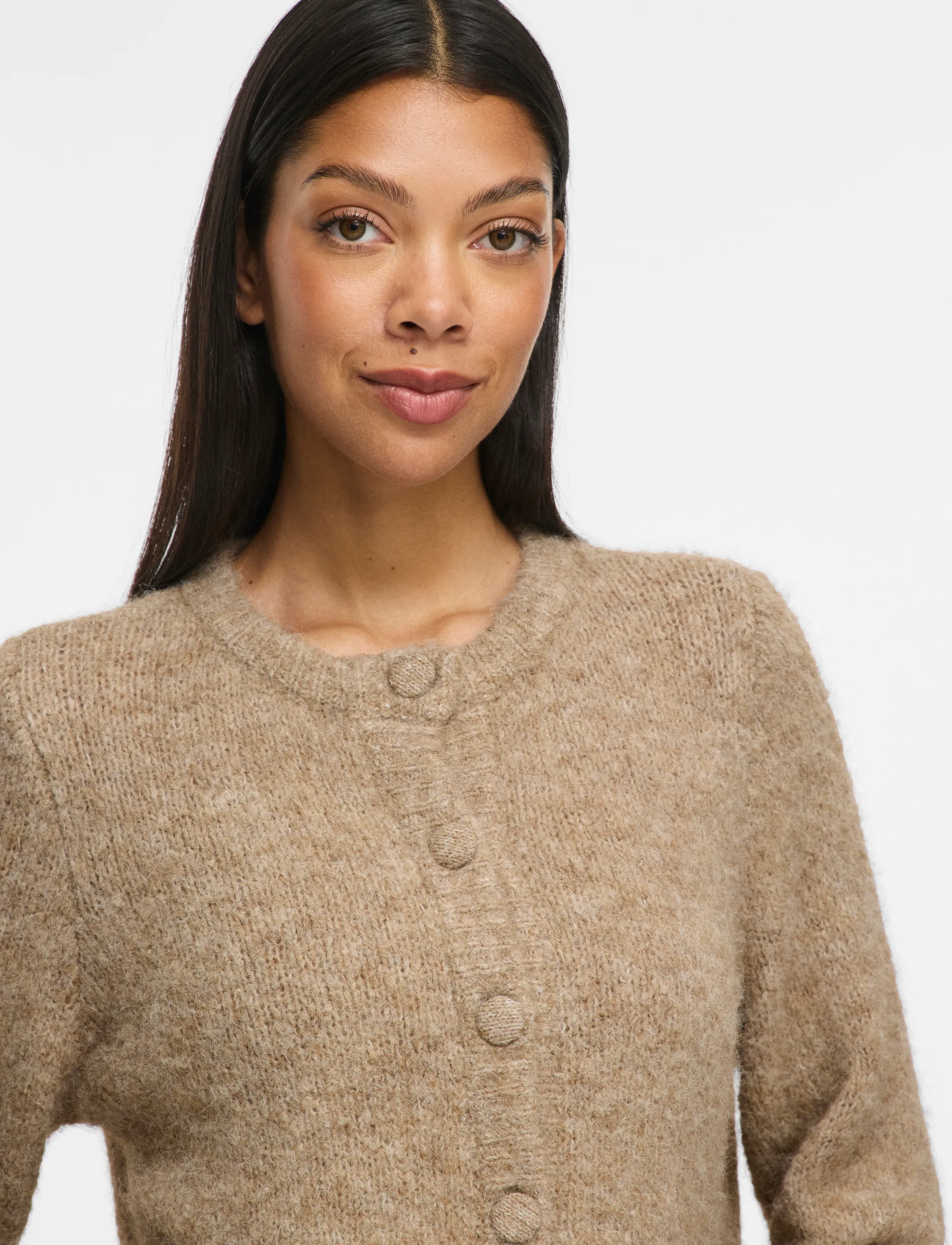 Vila VIBOWS L/S FLOUNCE KNIT CARDIGAN-NOOS - Fødselsdag - DARK NATURAL MELANGE / brown