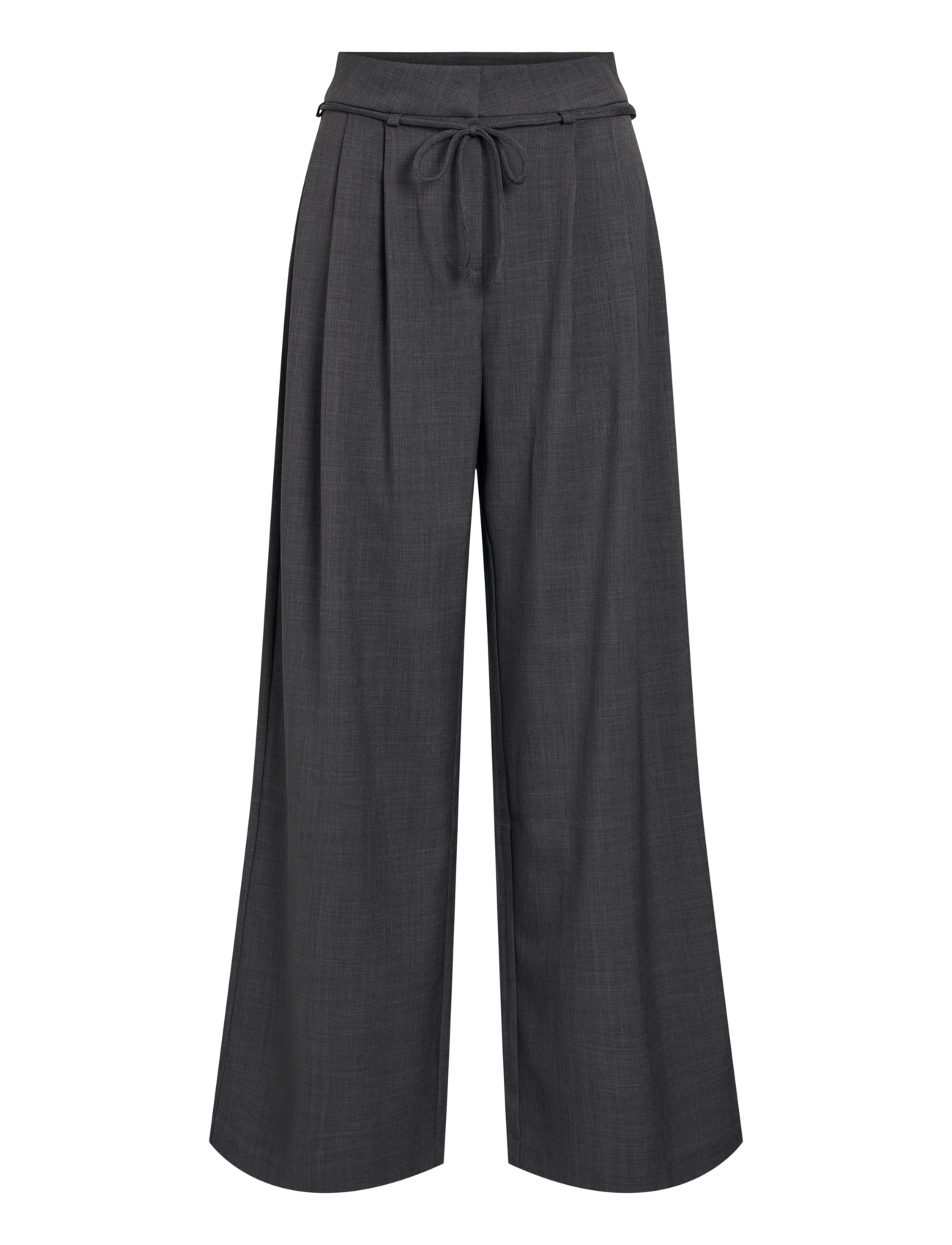 Vila VILIOA HW TIE BELT PANT - Rette bukser - MEDIUM GREY MELANGE / grey