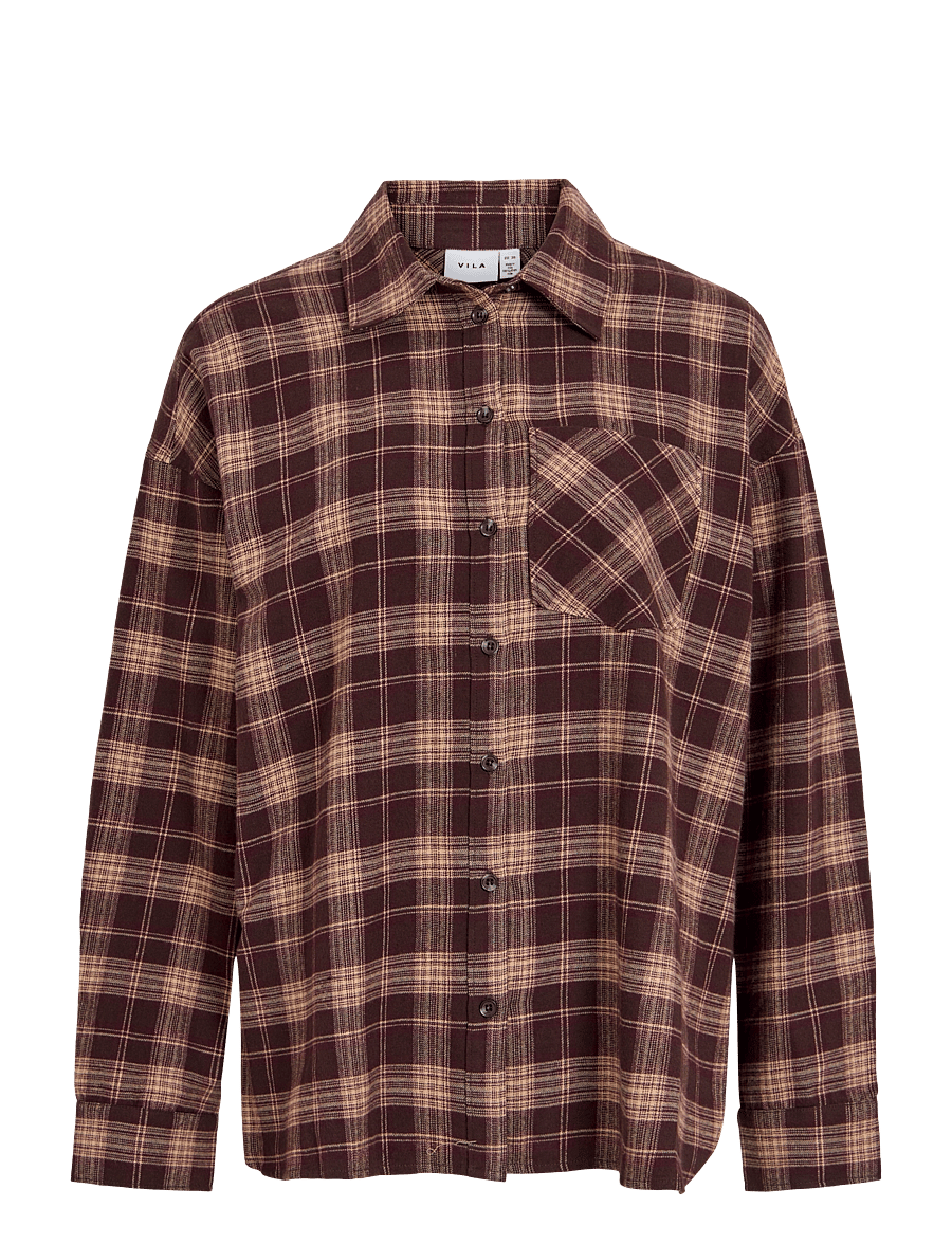 Vila - VIELISA FLANNEL CHECK L/S SHIRT - pikkade varrukatega särgid - coffee bean - 0
