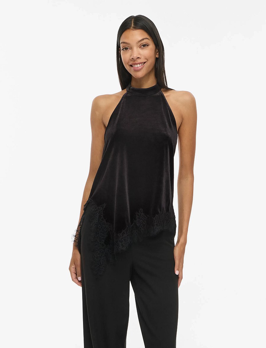 Vila - VIALINDRA HALTERNECK S/L TOP/VOL - black beauty - 0