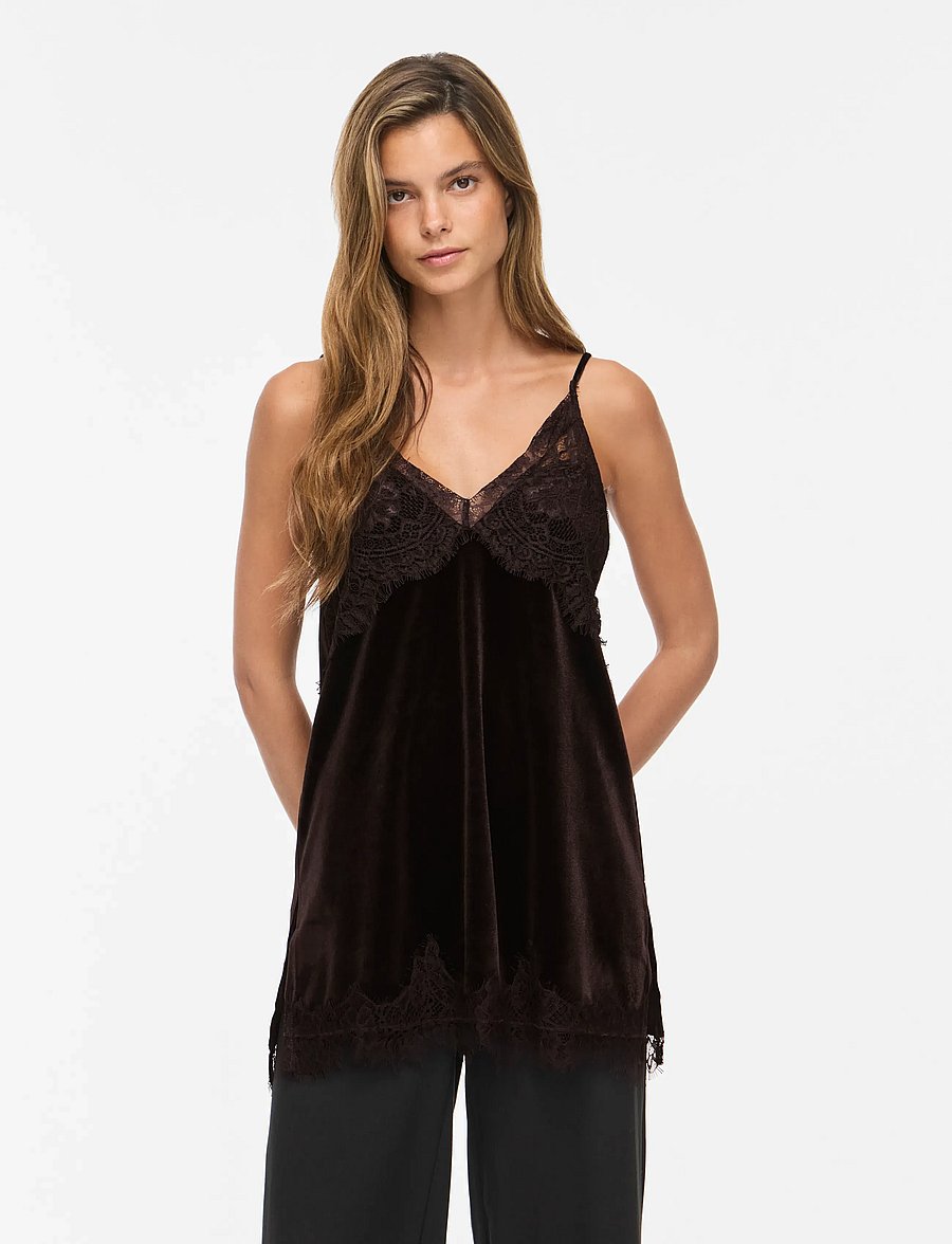 Vila - VIALINDRA SINGLET LONG TOP/VOL/BFS - coffee bean - 0