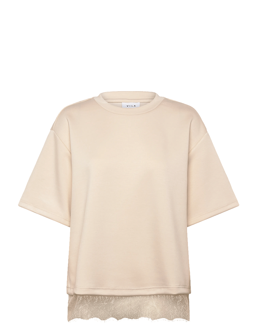 Vila - VIEWIE 2/4 LACE TOP - t-shirts - birch - 1