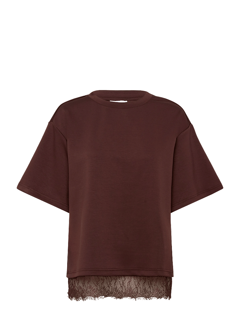 Vila - VIEWIE 2/4 LACE TOP - t-shirts - coffee bean - 1