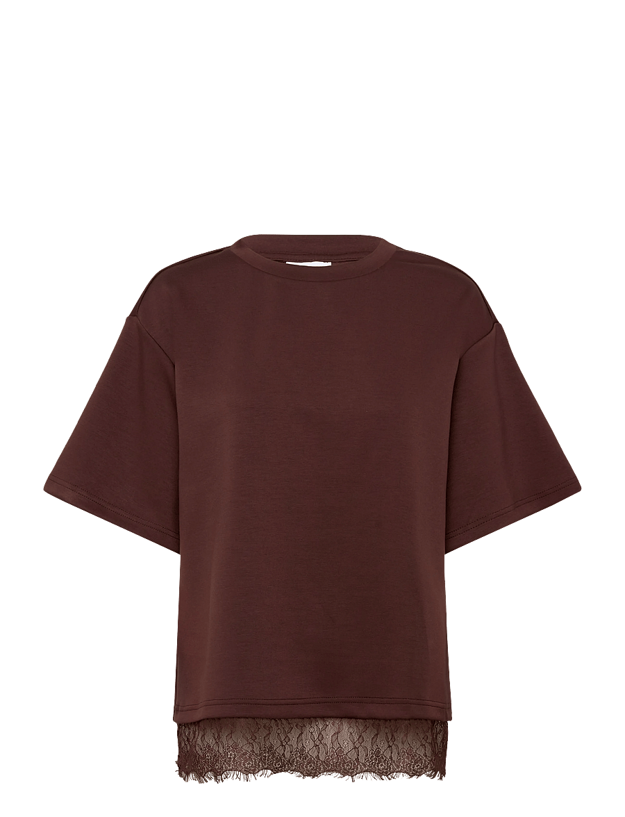 Vila - VIEWIE 2/4 LACE TOP - t-shirts - coffee bean - 1