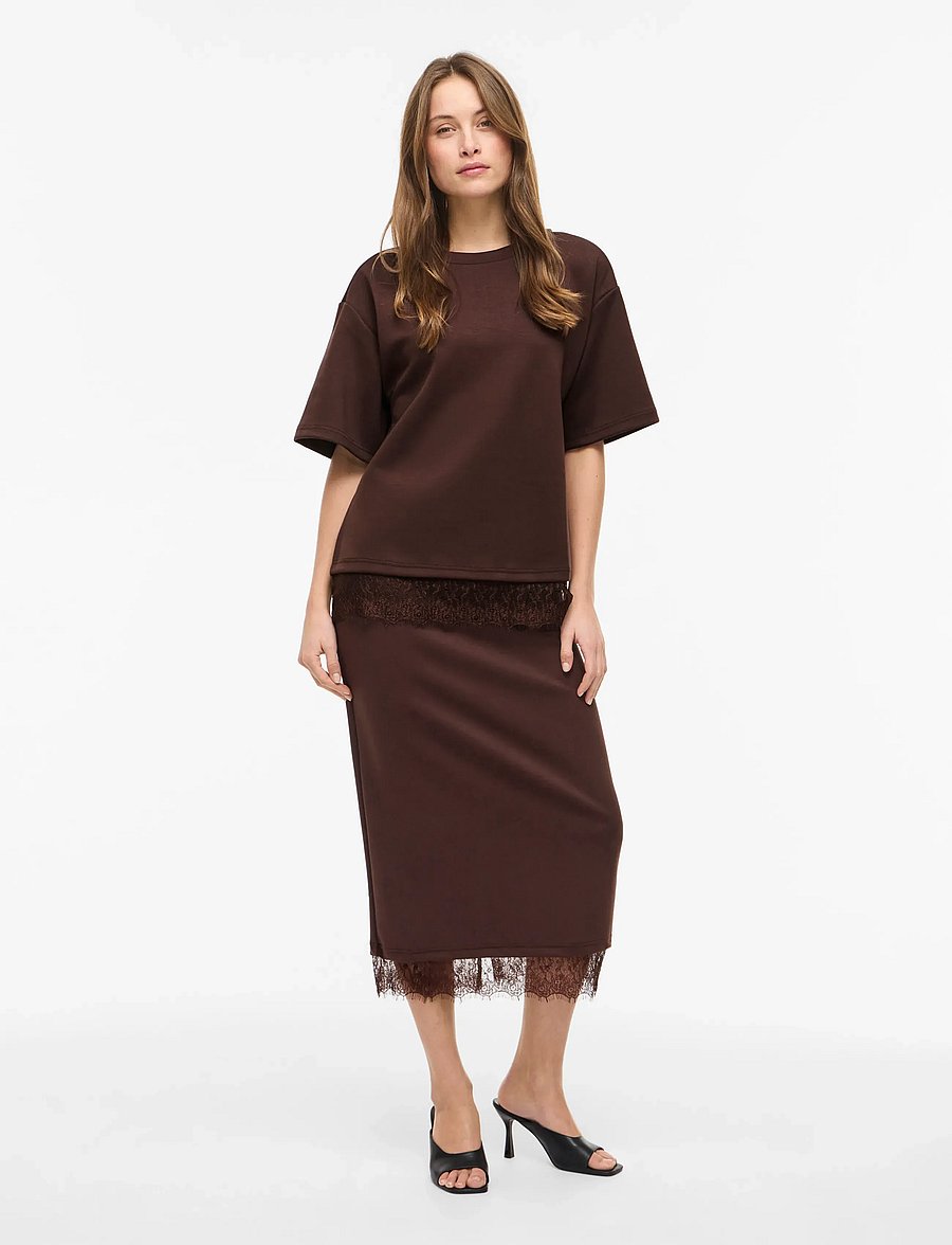 Vila - VIEWIE 2/4 LACE TOP - t-shirts - coffee bean - 4