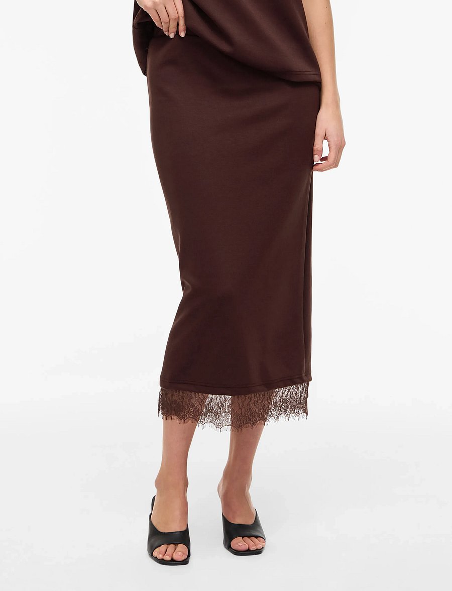 Vila - VIEWIE HW LACE MIDI SKIRT - midi nederdele - coffee bean - 0