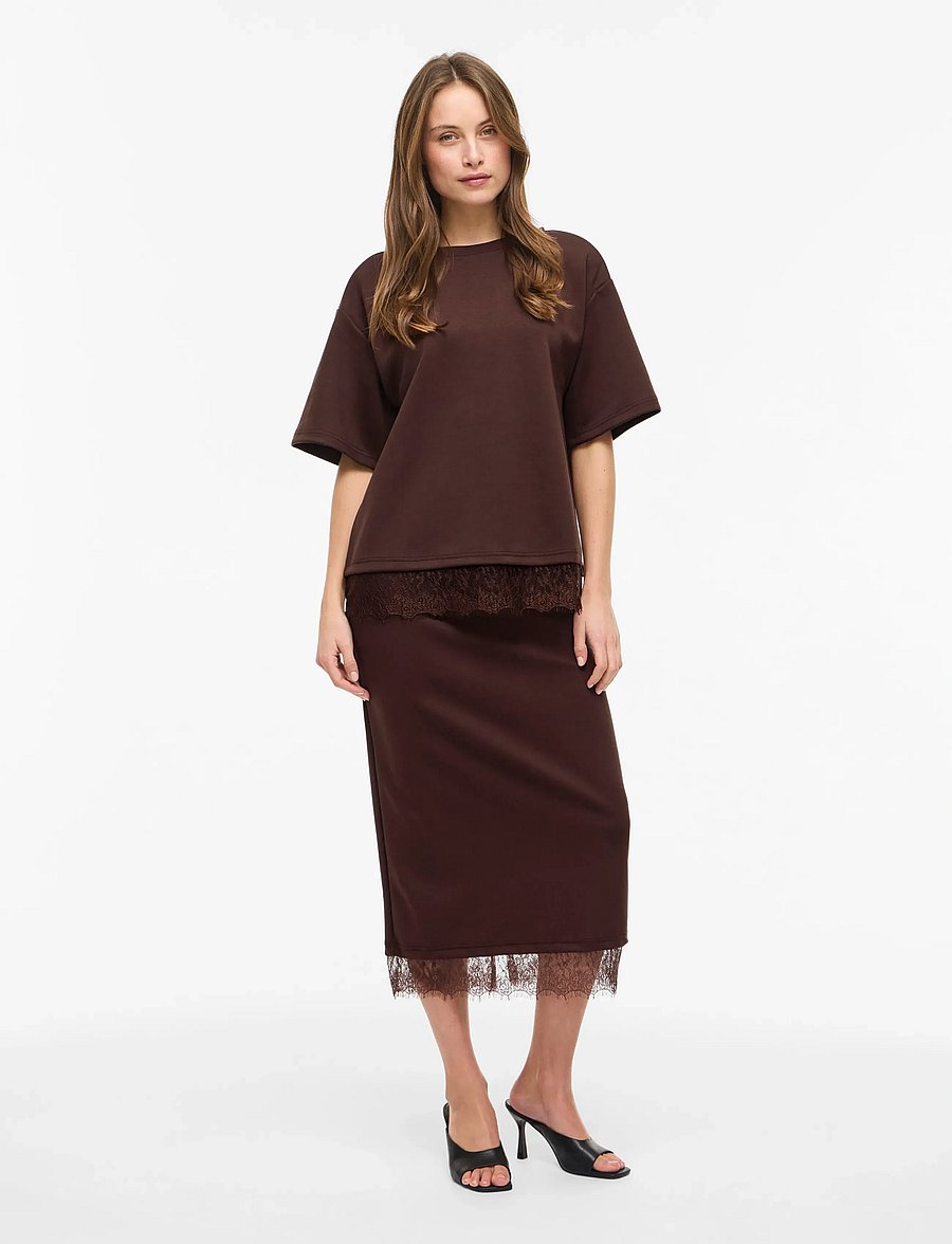 Vila - VIEWIE HW LACE MIDI SKIRT - midi nederdele - coffee bean - 4
