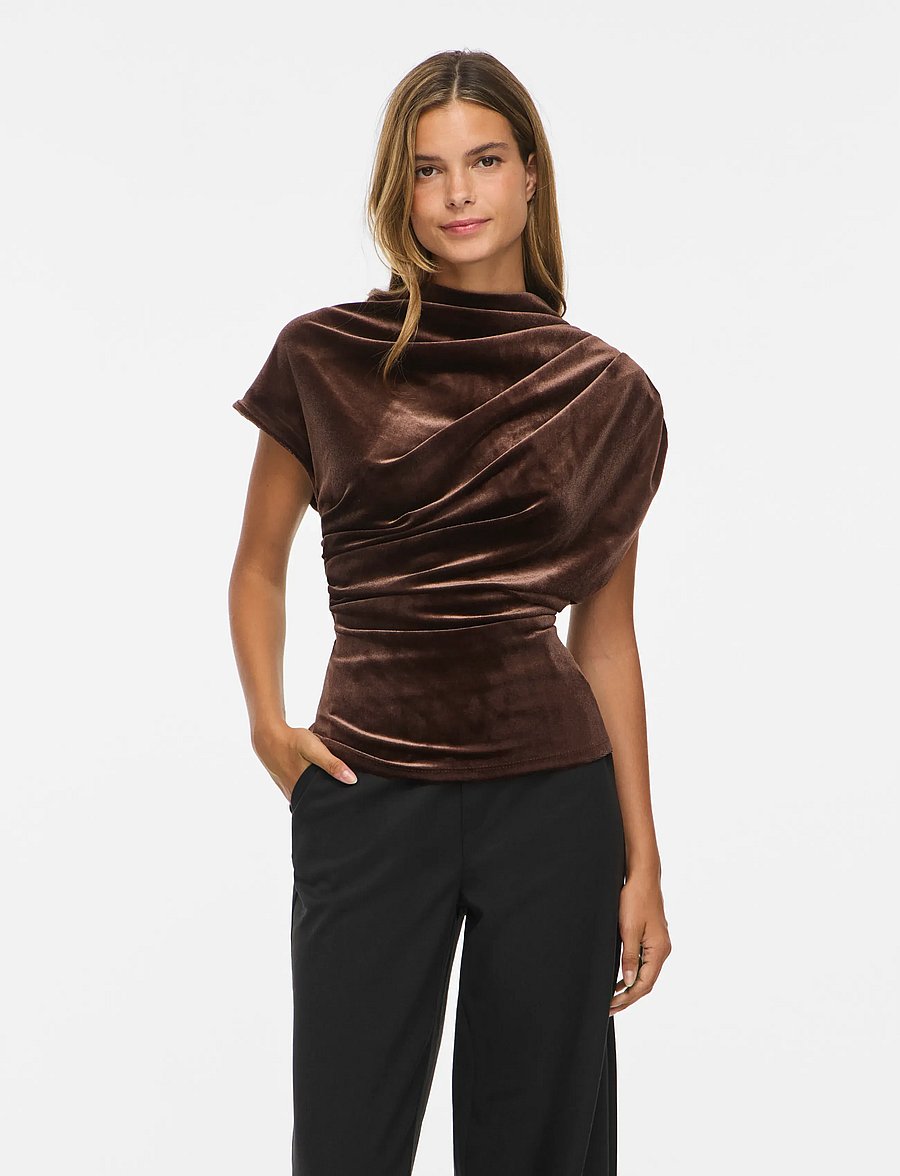 Vila - VILIVAS S/L TOP /DC - t-shirts - coffee bean - 0
