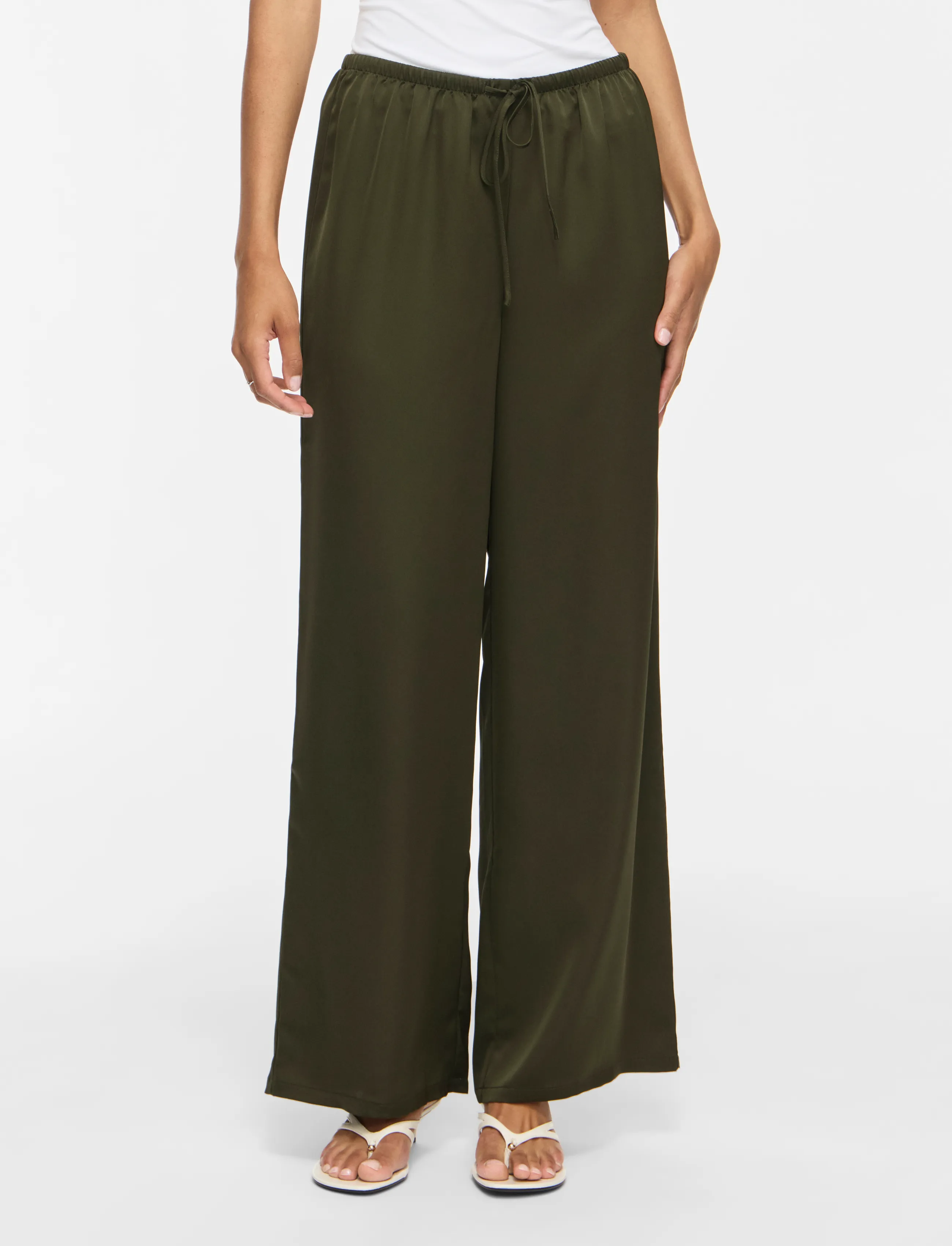 Vila Viellette Wide String Pants/Ka, Kvinder, Vide Snørebukser, Grøn, Str: 38