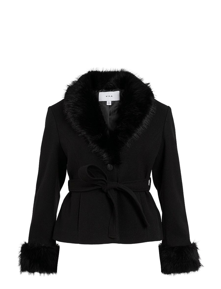 Vila - VIMETIL L/S BELTED SHORT COAT/KA - faux fur - black - 0
