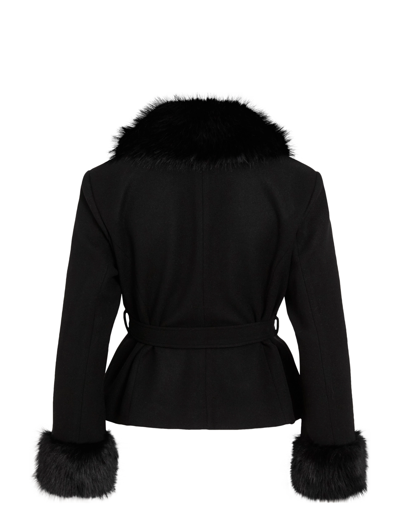 Vila - VIMETIL L/S BELTED SHORT COAT/KA - faux fur - black - 1