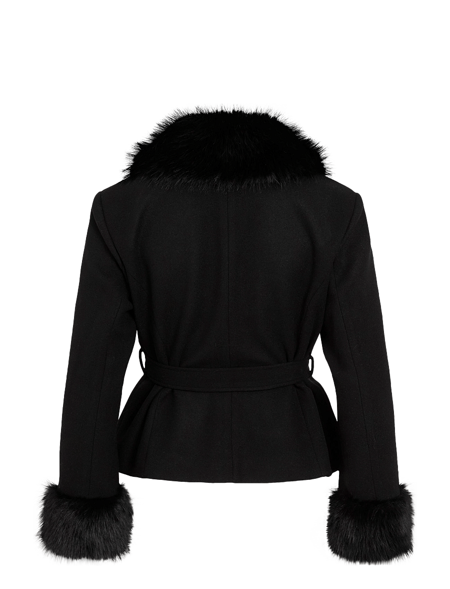Vila - VIMETIL L/S BELTED SHORT COAT/KA - faux fur - black - 1