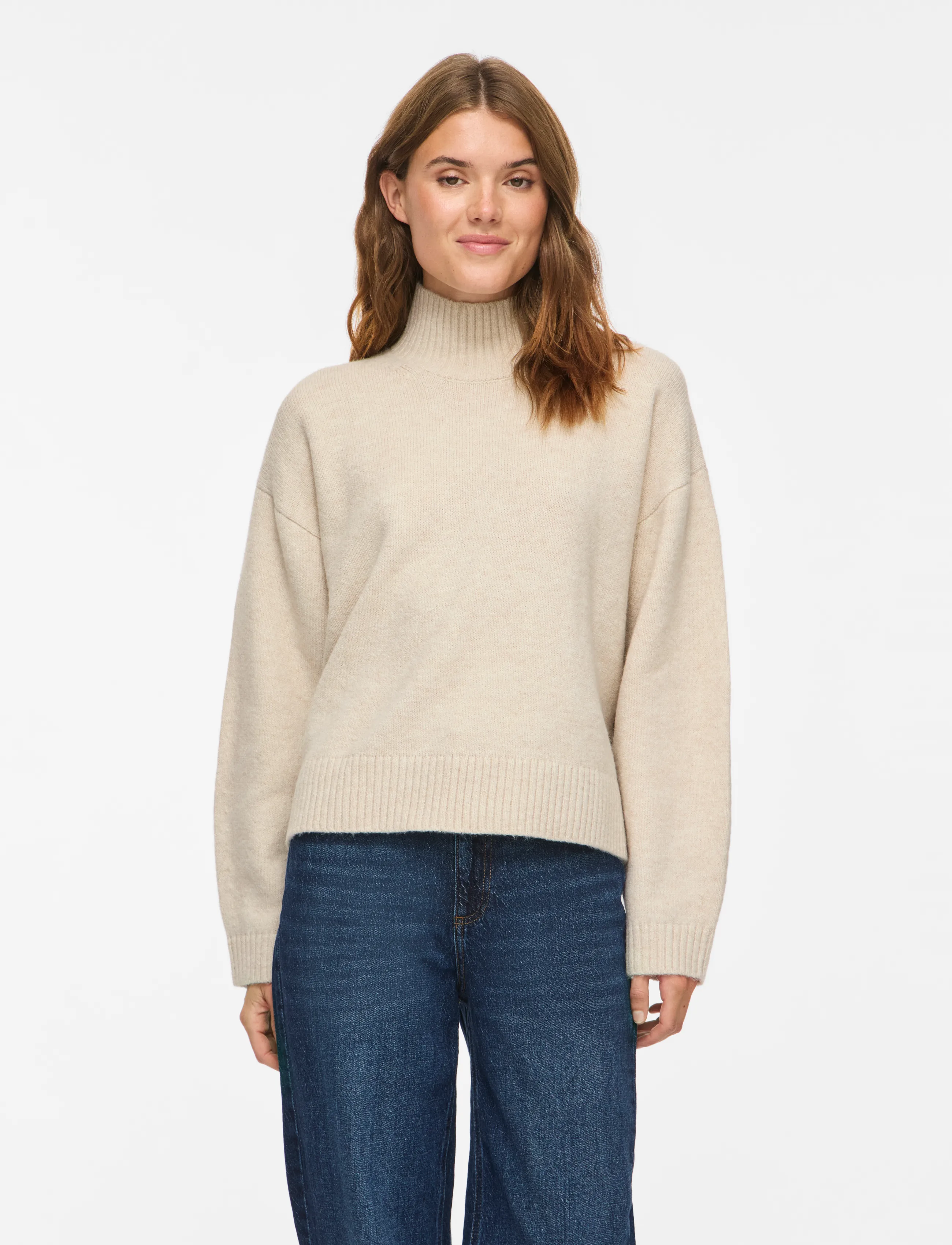 Vila - VISIA L/S HIGH NECK KNIT PULLOVER-NOOS - birch - 0
