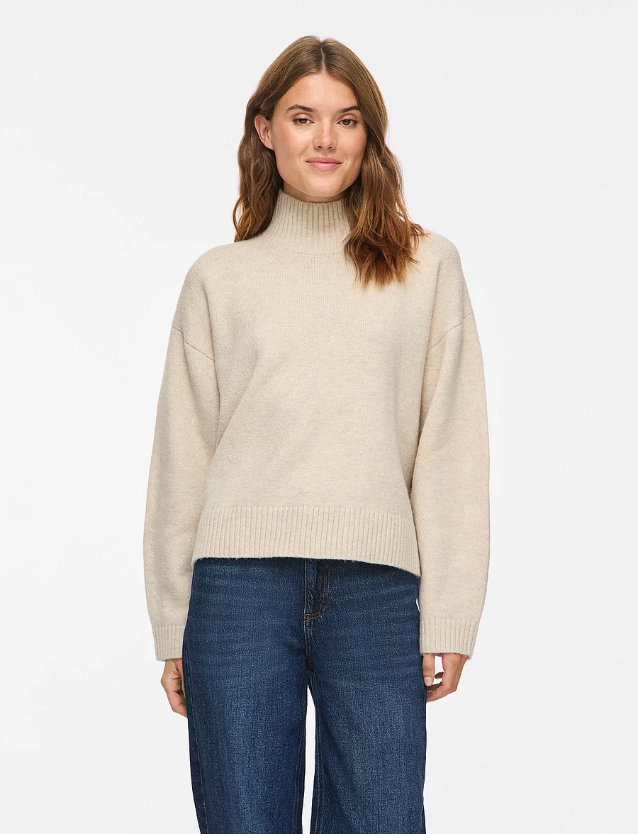 Vila - VISIA L/S HIGH NECK KNIT PULLOVER-NOOS - birch - 0