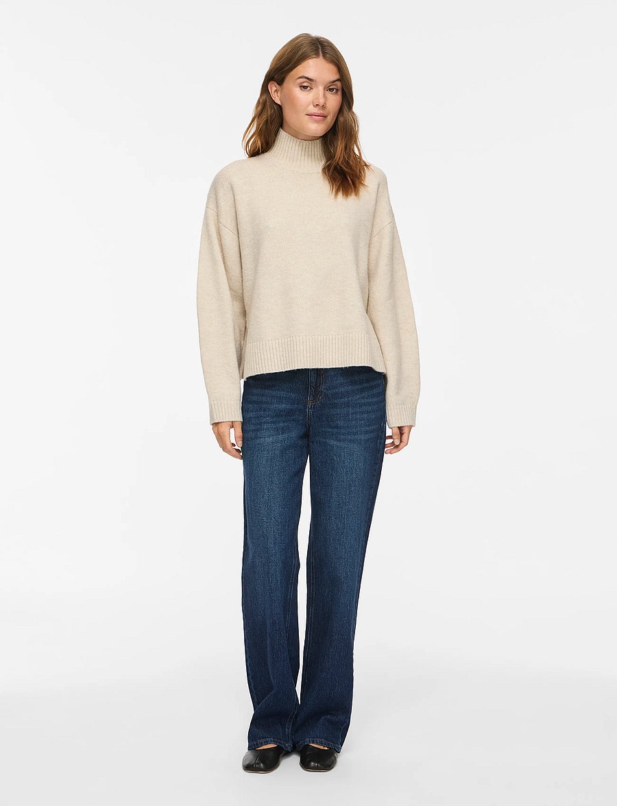 Vila - VISIA L/S HIGH NECK KNIT PULLOVER-NOOS - birch - 4