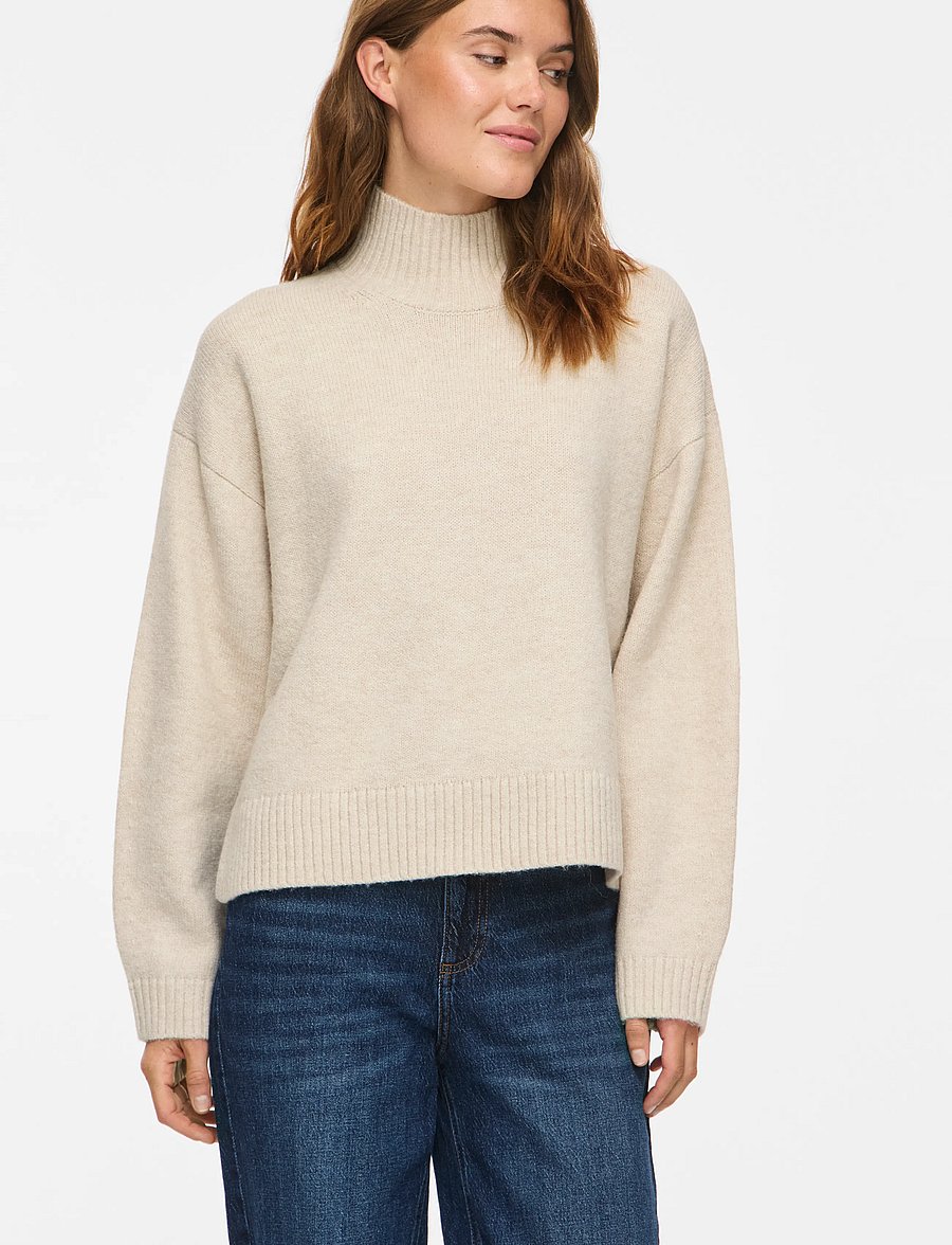 Vila - VISIA L/S HIGH NECK KNIT PULLOVER-NOOS - birch - 5